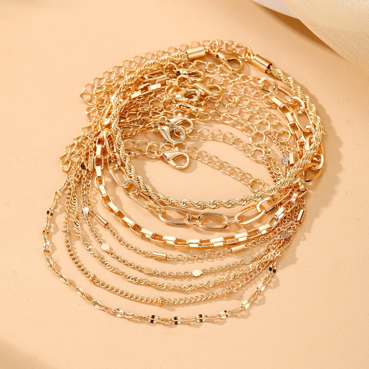 IFKM Gold Bracelets for Women, 14K Gold Plated Dainty Link Chain Bracelet set, Trendy Stackable Layered Bracelets jewelry Gifts