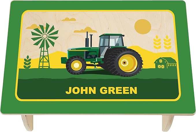 Tractor Step Stool for Toddlers- Personalized Wood Kids Step Stool with Name for Kitchen Sink, Bathroom, Potty Training, Toilet, Kitchen Sink- Sturdy and Safe- Made in USA by BloomOwl (Tractor)