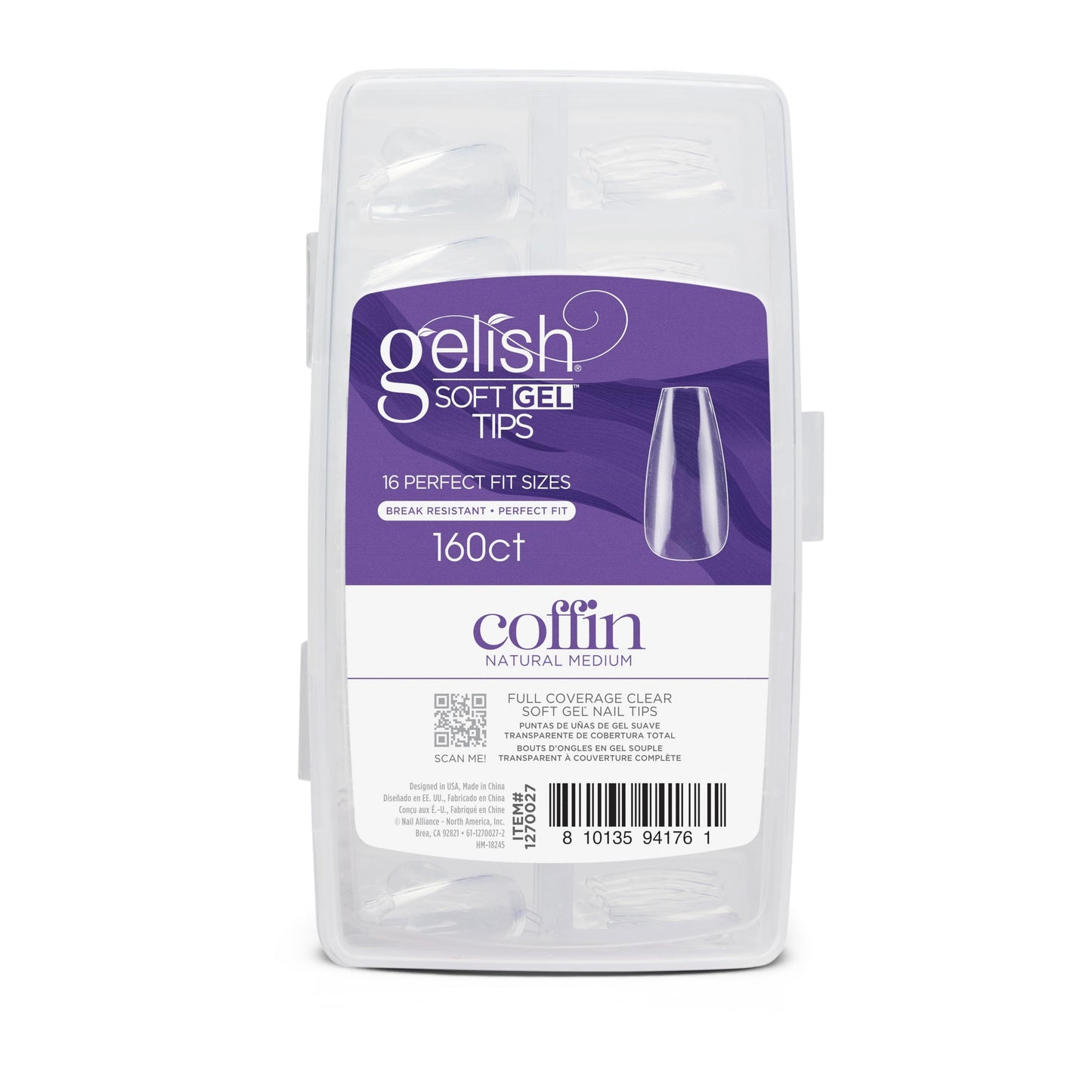 Gelish Soft Gel™ Tips – Professional Quality Press on Nails Extension for Strong, Long-Lasting Manicures – Easy Application, Natural Look, Pre-shaped False Nail (Medium Coffin Natural, 160 Count)