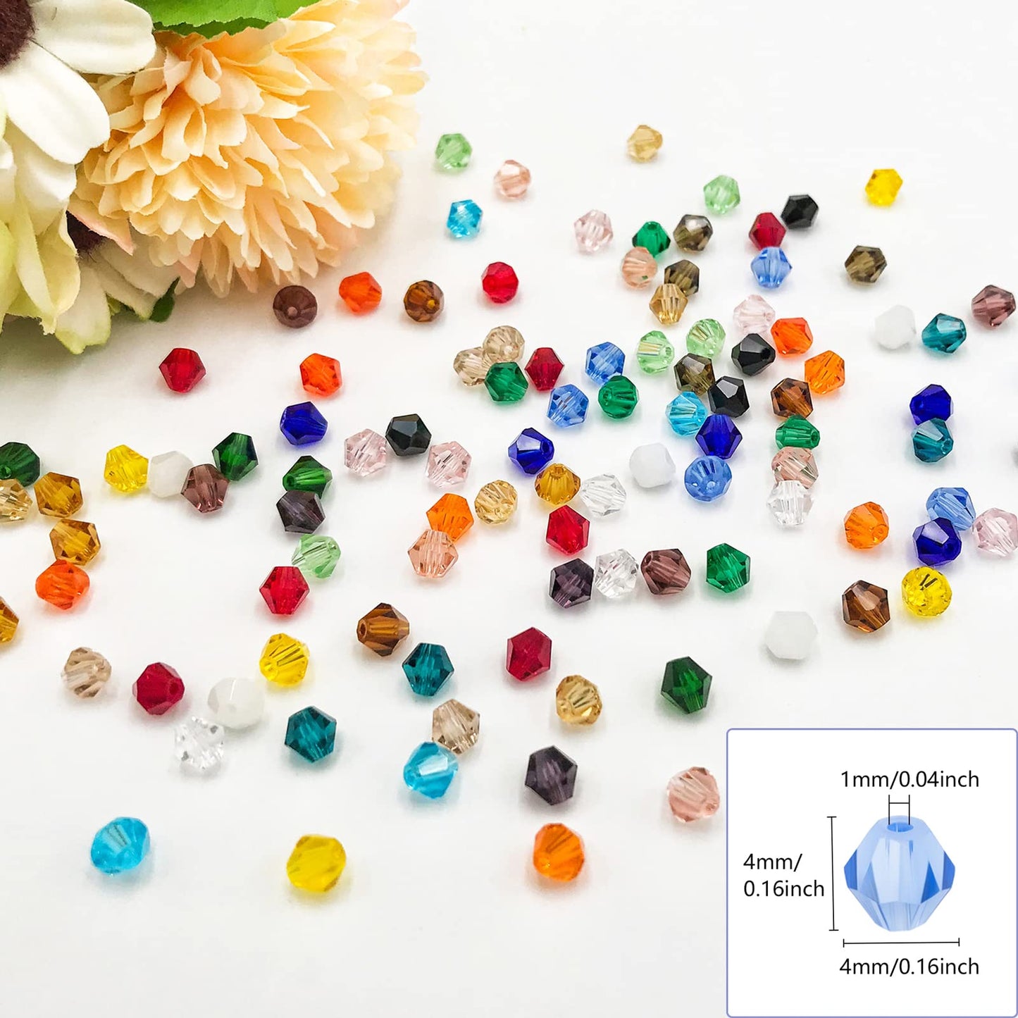 JEBBO 2880pcs 4mm Bicone Crystal Beads, Bulk Small Faceted Bicone Glass Beads for Jewelry Making DIY Craft Bracelet Necklace Earring with Container Box (24 Rainbow Colors)