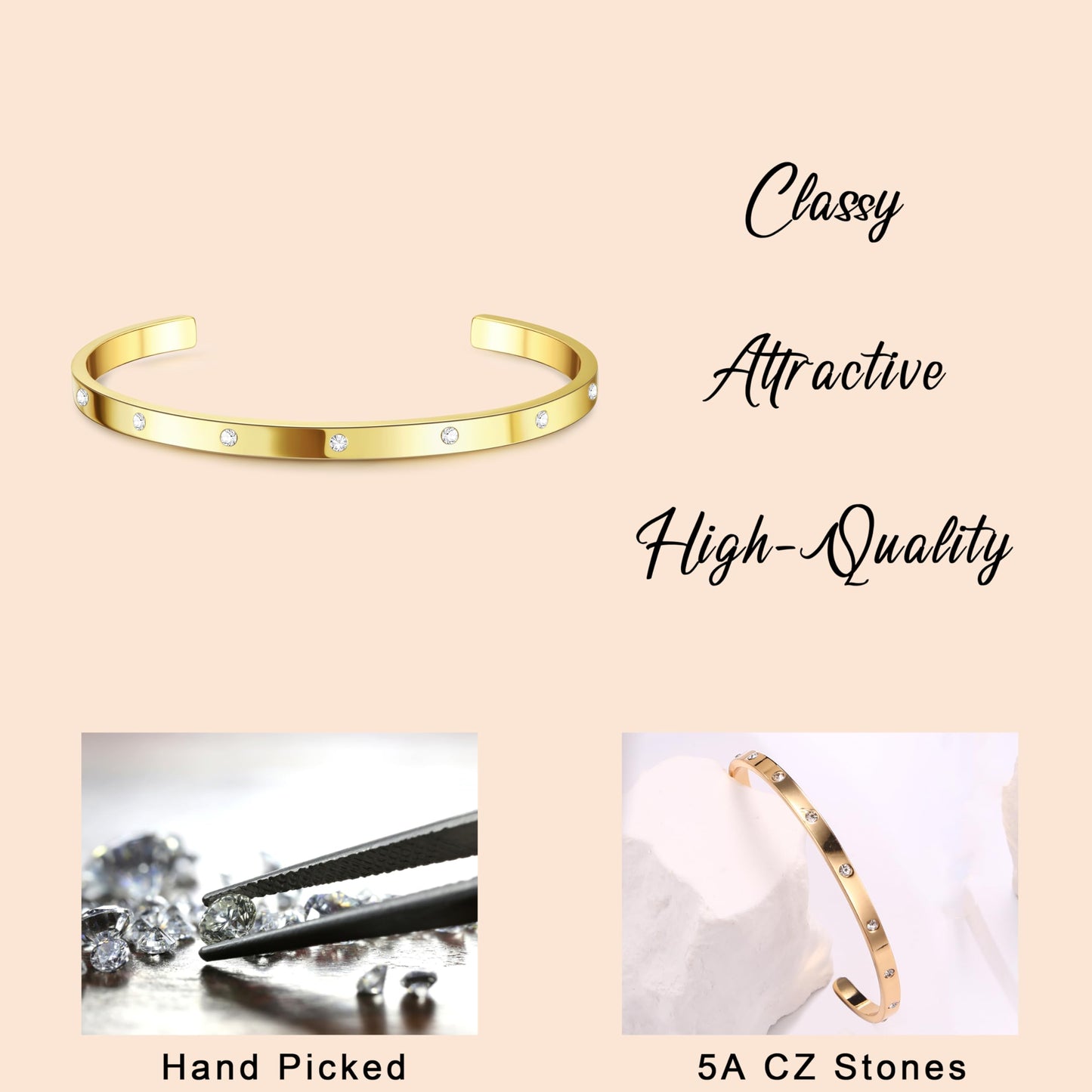 Fansilver 3PCS Gold Bracelets Set - 14K Gold Plated Link, Cuff, Bead Ball, Twisted Chunky Bangle Stackable Bracelets