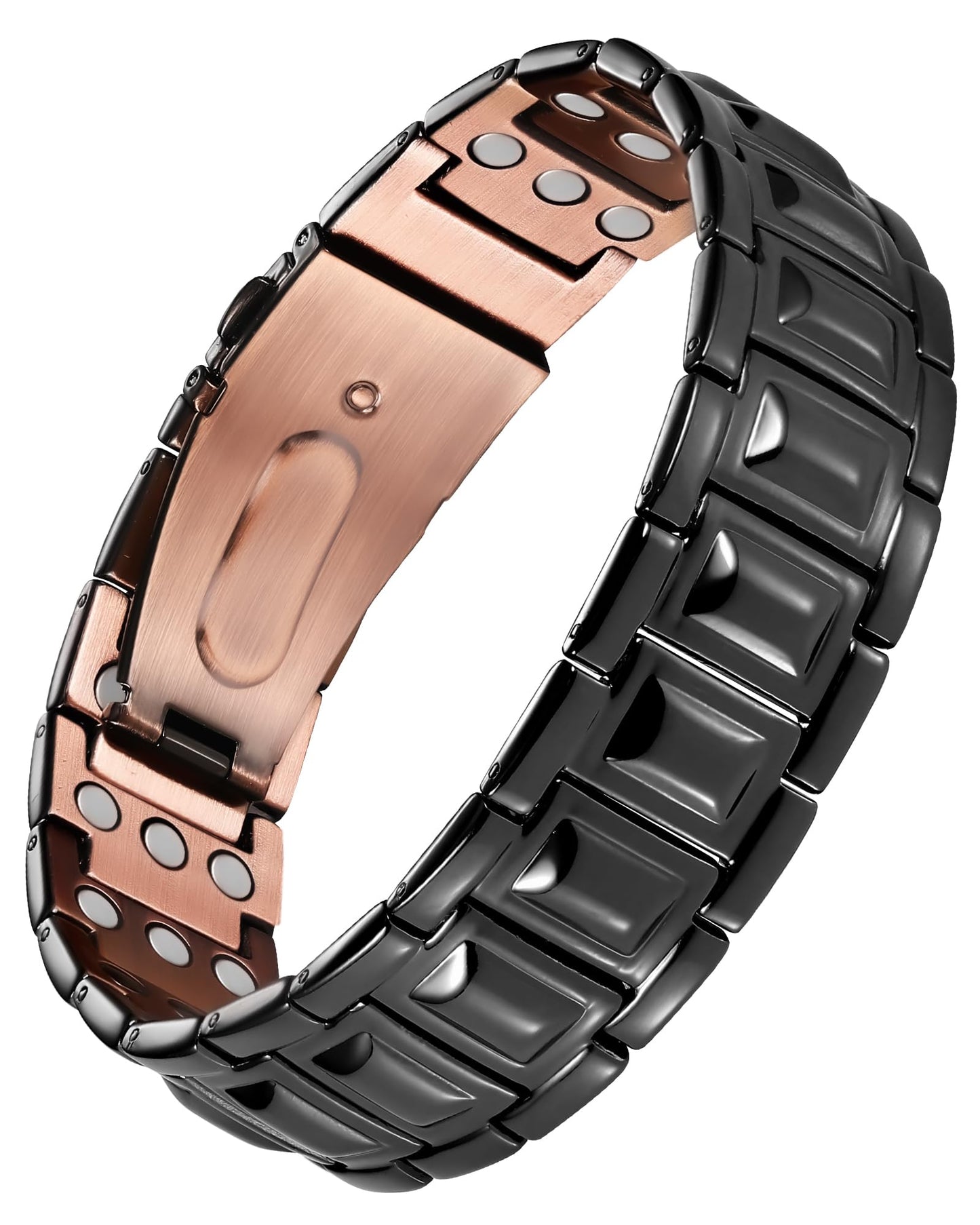 Jecanori Copper Magnetic Bracelets for Men, 3X Mens Copper Bracelets with 3800 Gauss Magnets, Premium Fold-Over Clasp, Black