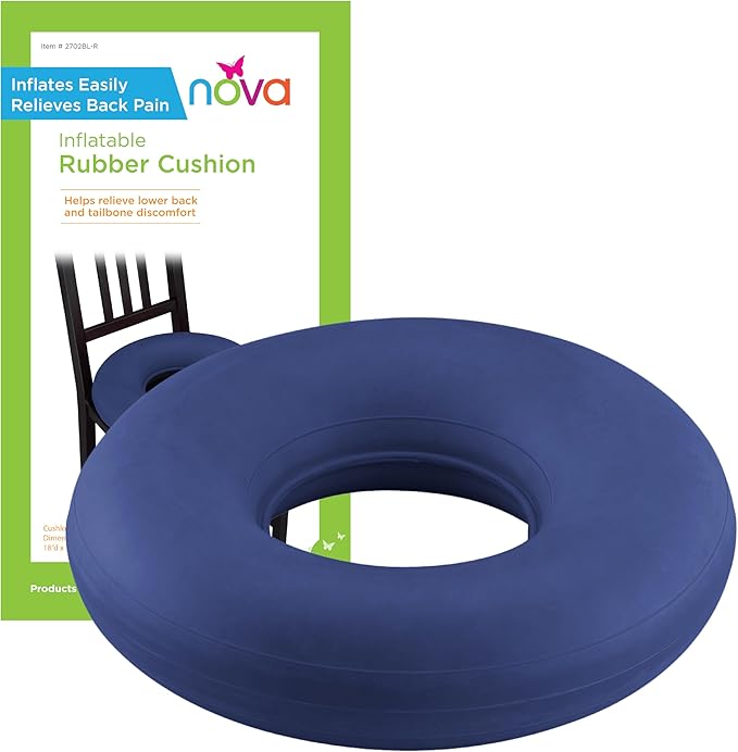 NOVA Inflatable Ring Seat Cushion, Inflatable Donut Cushion for Pressure Relief, Postpartum, BBL & Bedsore Recovery – Durable Rubber, Easy to Inflate/Deflate, Easy to Clean Blue, Bicycle Pump Required