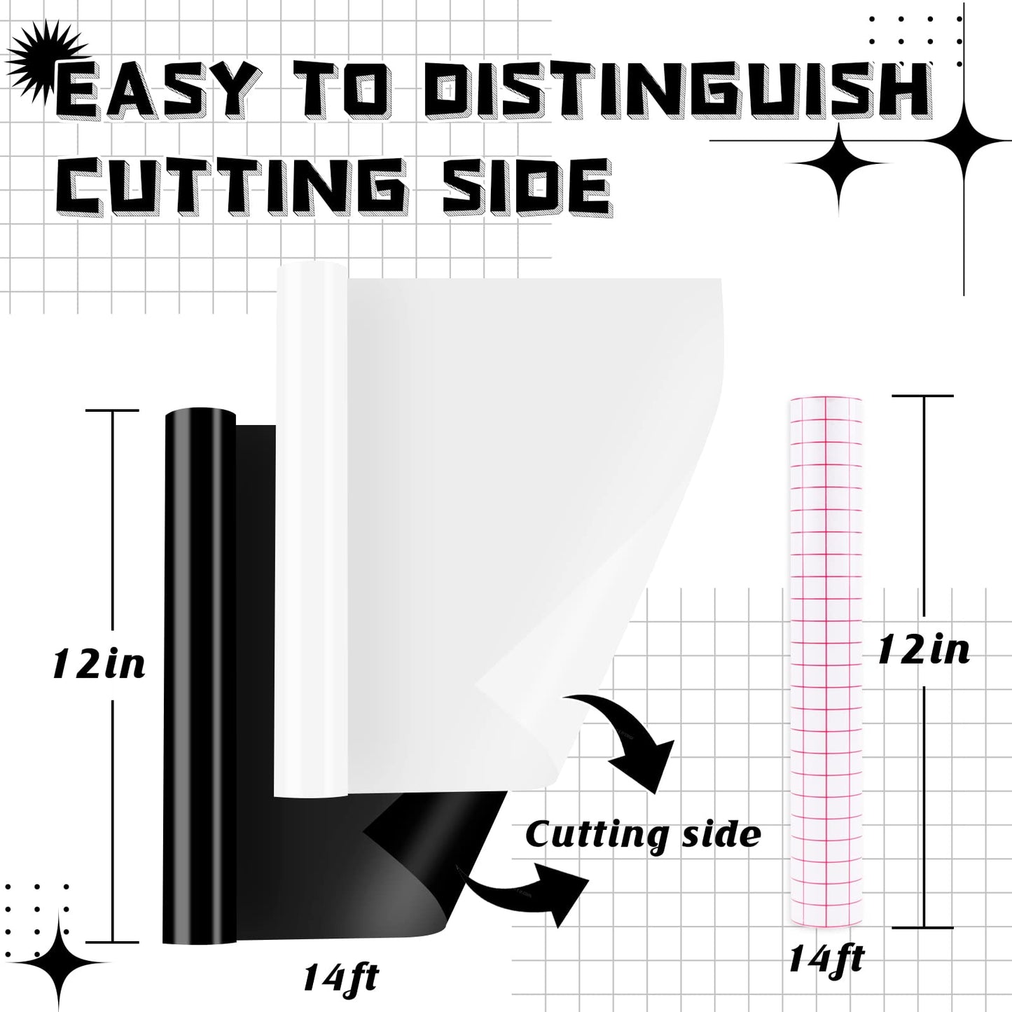 HTVRONT Permanent Vinyl Roll with Transfer Tape, 12" x 14FT Black & White Adhesive Vinyl Compatible with Cricut Cutting Machine, Silhouette - 2 Rolls Easy to Weed & Transfer