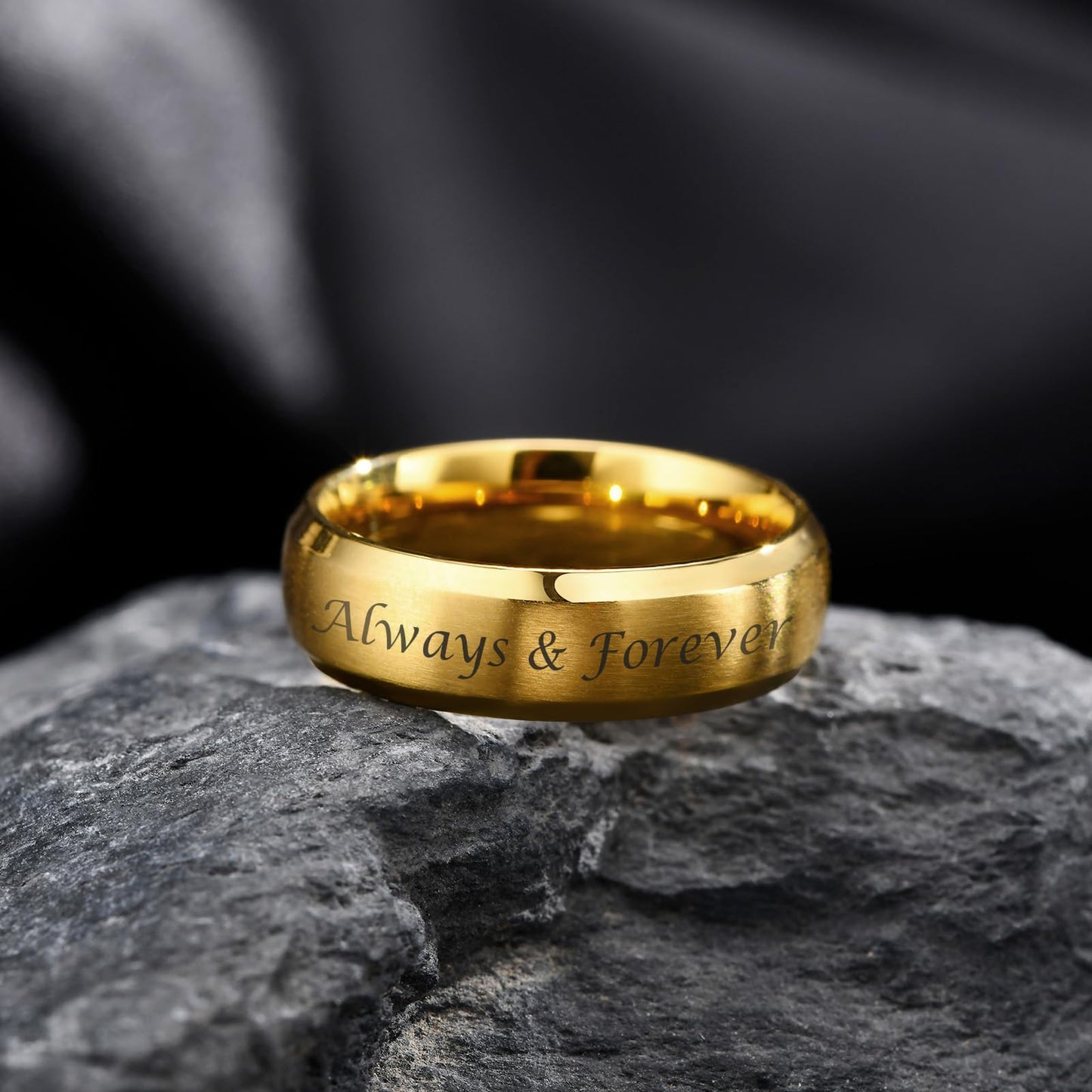 VNOX Customize Gold Plated Stainless Steel Beveled Edge Matte Brushed Finish Rings for Wedding Band,Size 10