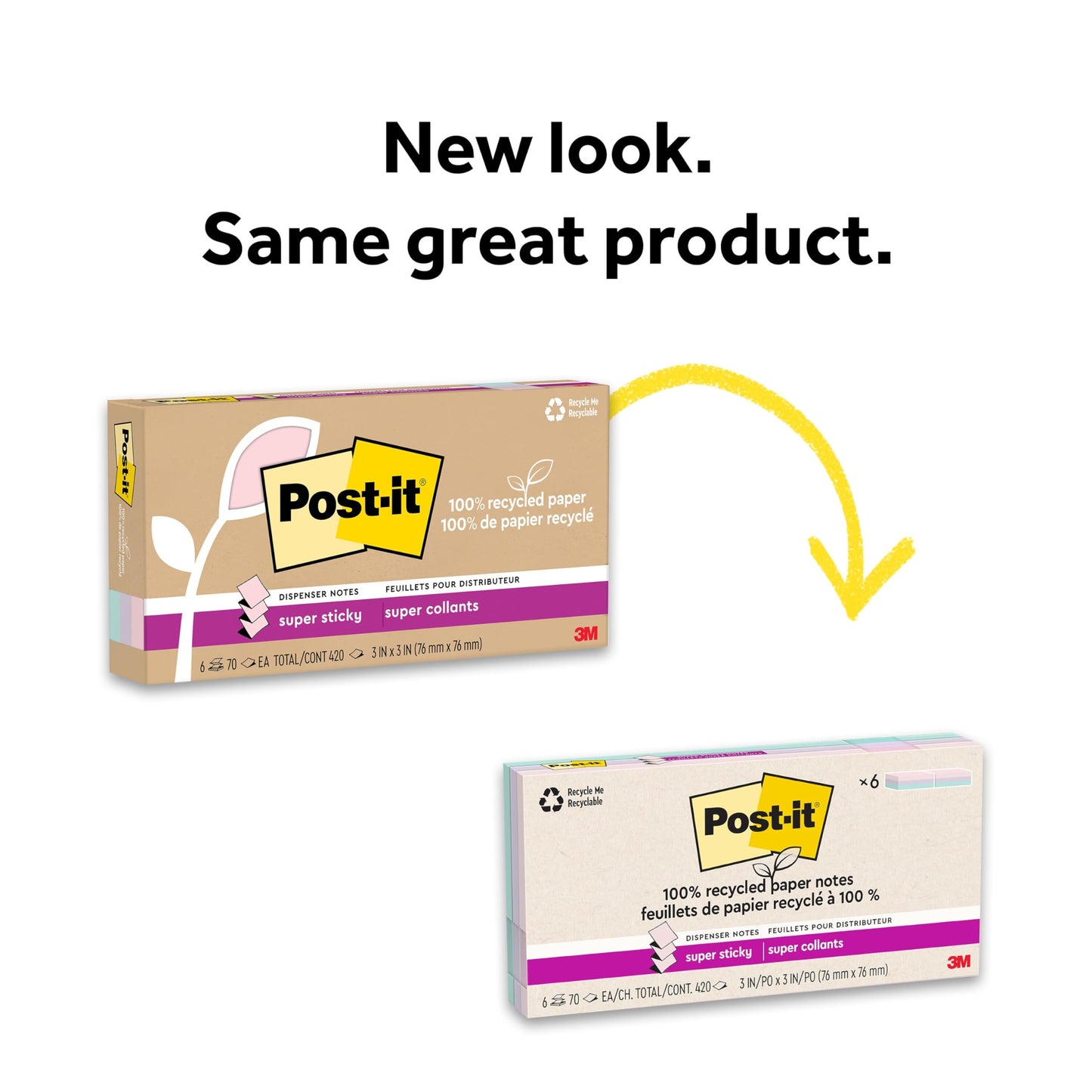 Post-it Super Sticky 100% Recycled Pop-up Notes, 3 in. x 3 in., 70 Sheets, 6 Pads, Wanderlust Collection, School Supplies and Office Products