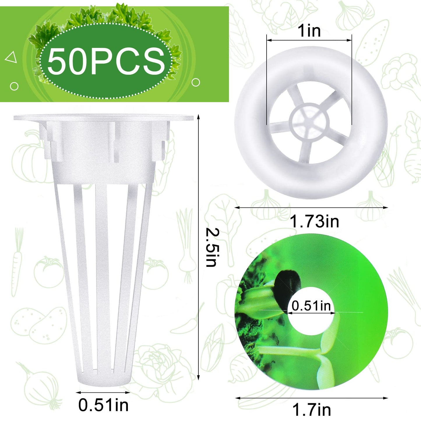 Cunhill 100 Pcs Hydroponic Growing Kit Include 50 Pcs Plant Replacement Basket Containers and 50 Pcs Seed Pot Label Compatible with Hydroponic Growing System(0.5 Inch,White)