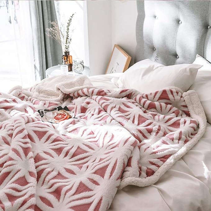 LOMAO Sherpa Fleece Blanket Fuzzy Soft Throw Blanket Dual Sided Blanket for Couch Sofa Bed (Pink, 90''x90'')