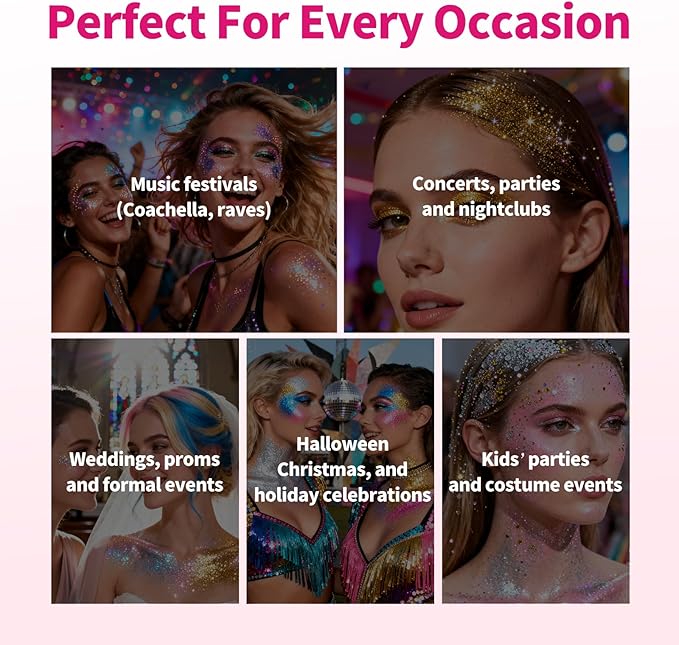 SEVICH Glitter Stick Pink for Face Body Hair,Skin Safe Waterproof Sparkle with No Glue Needed,Easy to Apply and Remove for Parties Festivals Makeup,15g