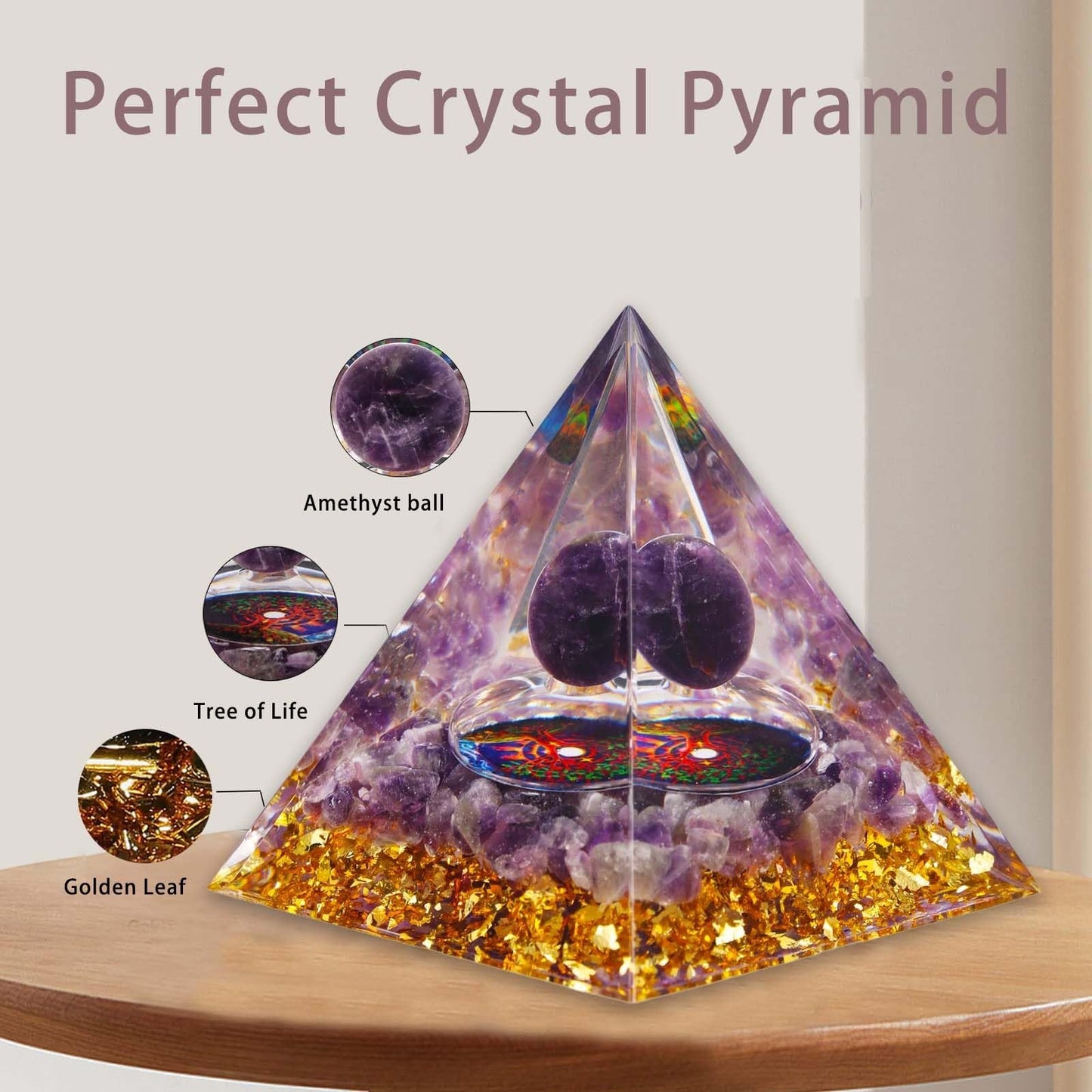 Crystal Pyramid, Amethyst Healing Crystal Pyramid Porstive Energy Generator, Natural Crystals Energy Pyramid for Attract Wealth Success and Lucky