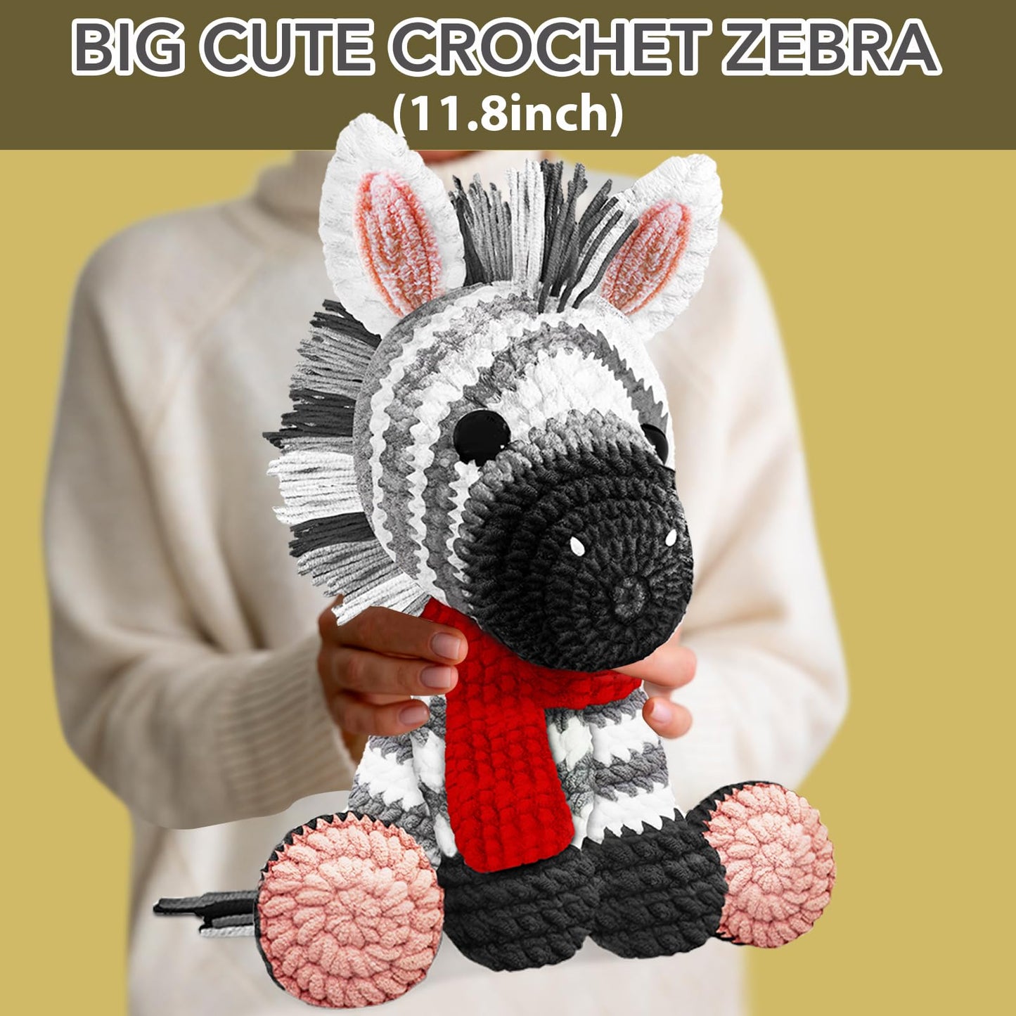 CODGP Crochet Kit for Beginners,11.8in Crochet Animal Kit Zebra,Crochet Starter Kit Gift for Adults with Yarn Sets,Amigurumi Crochet Kit with Step-by-Step Video Tutorials