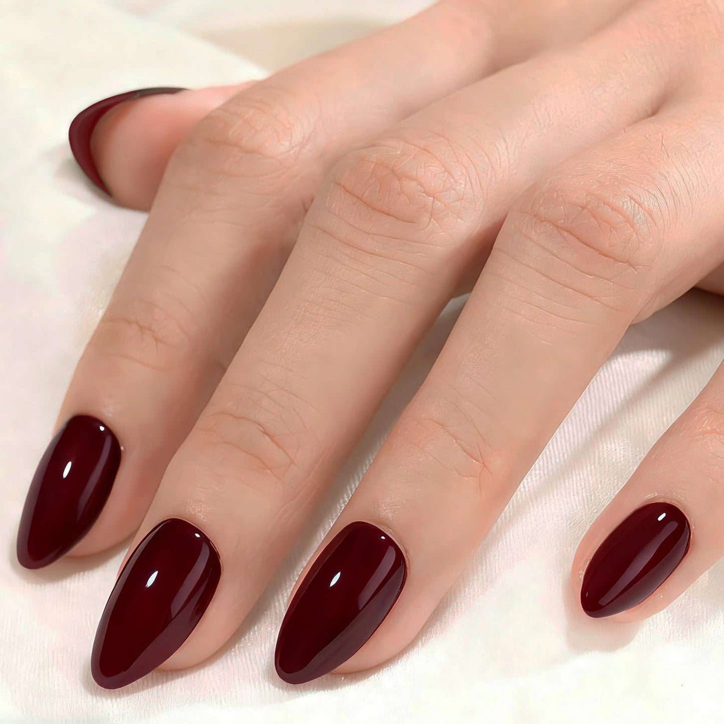 Cherry Red Press On Nails Almond -Short Press On Nails with Nail Glue, Fit Perfectly & Natural Reusable Stick On Nails in 12 Sizes - 24PCS Soft Gel Glue On Nails Kit