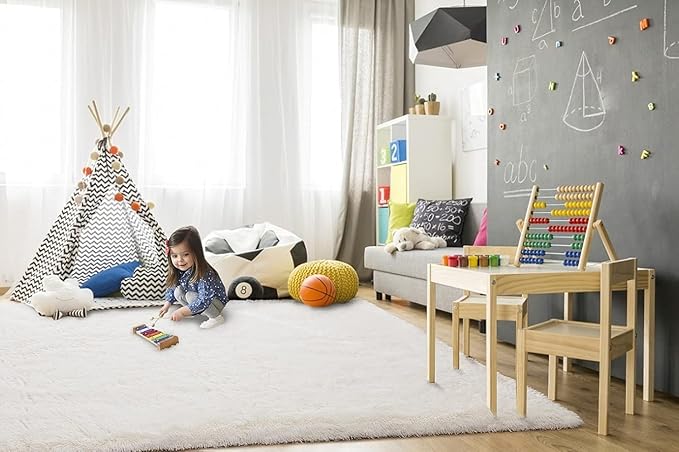TWINNIS Super Soft Shaggy Rugs Fluffy Carpets 9x11 Feet, Indoor Modern Plush Area Rugs for Living Room Bedroom Kids Room Nursery Home Decor, Upgrade Anti-Skid Fuzzy Rug, Cream White