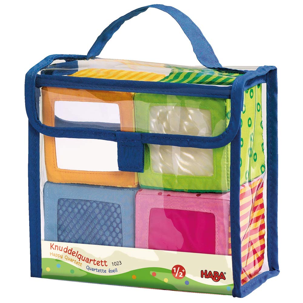 HABA Soft Blocks for Babies 6-24 Months, Happy Quartett Sensory Toy Features a Unique Sound & Texture in All 4 Baby Blocks