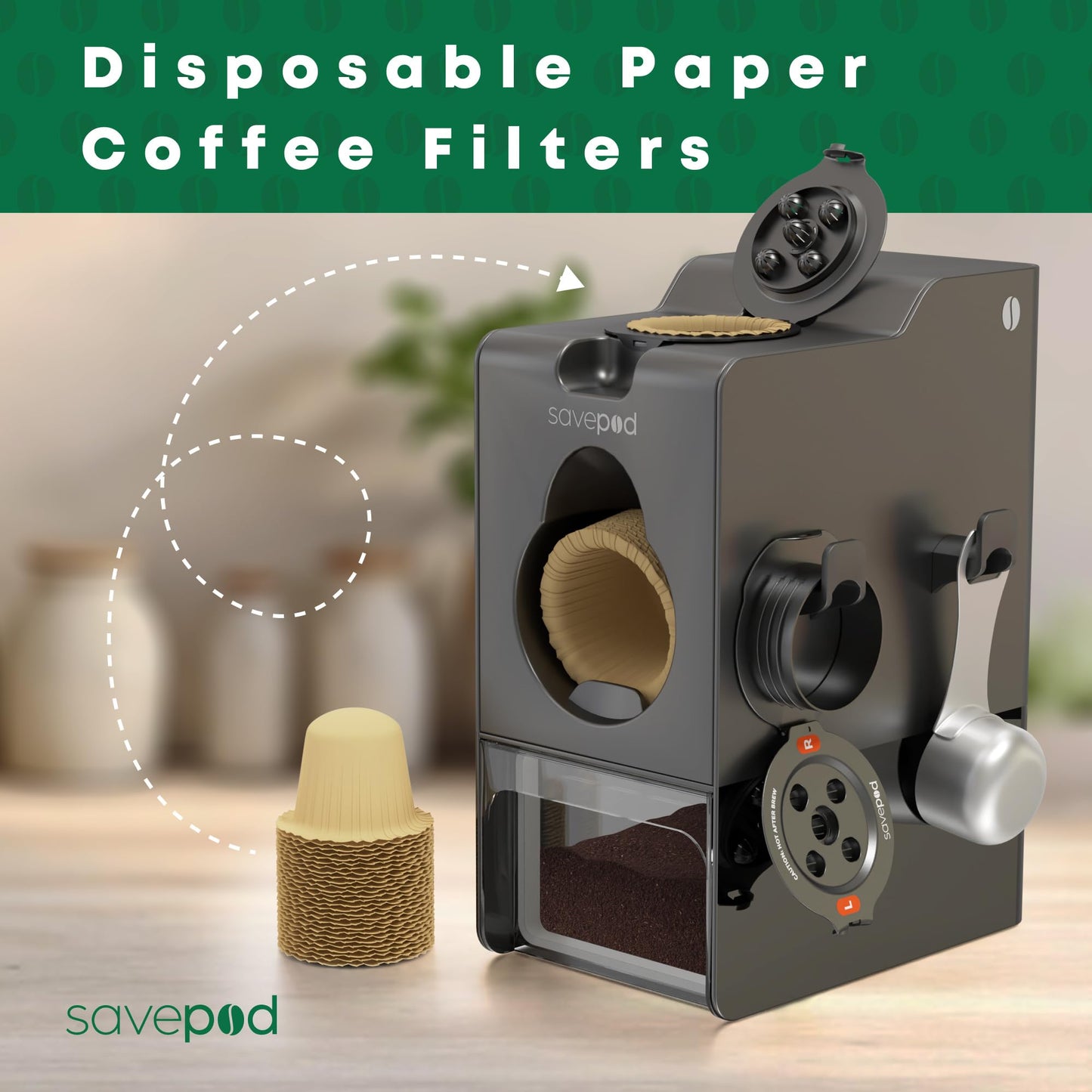 Savepod Disposable Unbleached Coffee Filters - 300 Count - Made Exclusively for Savepod - Compatible with K-Cup Brewers - Reusable K-Cup Coffee Filters - Single Serve Use