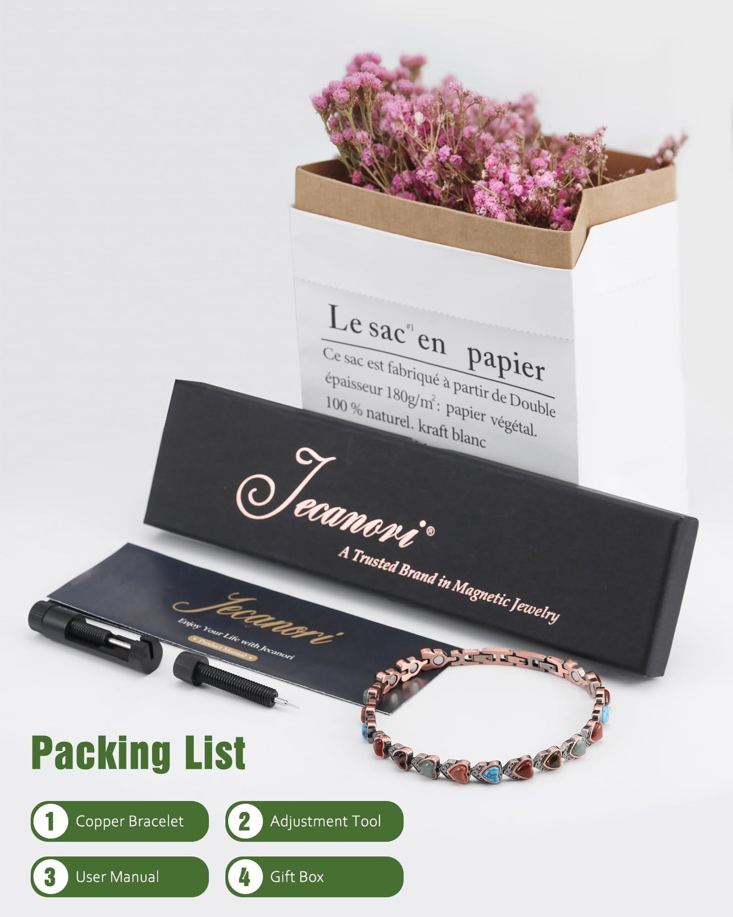 Jecanori Copper Magnetic Ankle Bracelet for Women With 3800 Gauss Neodymium Magnet & Sparkling Zirconia, Adjustable with Sizing Tool
