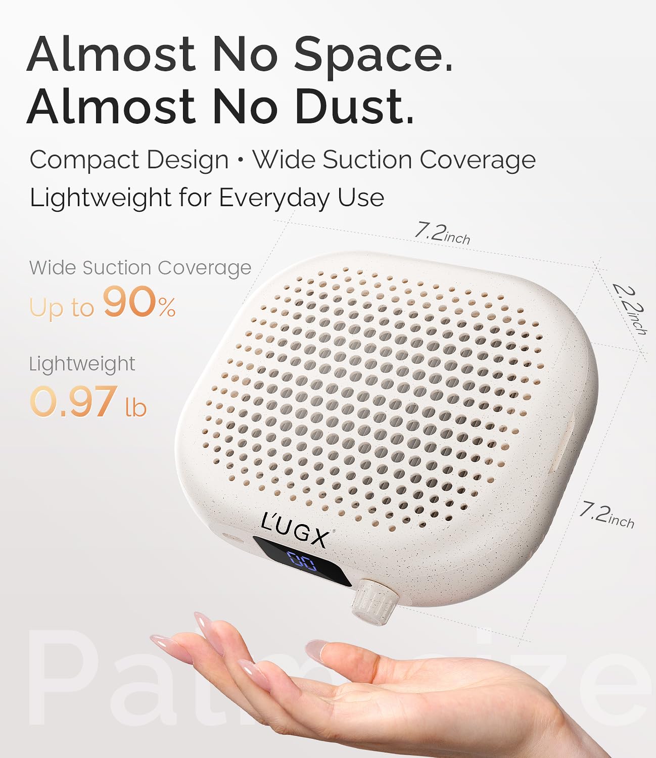 L'UGX Dust Collector Nail Tech – Compact Nail Dust Collector Profesional with Strong Suction, 10-Speed Turbo Fan, LED Display & Low Noise Nail Dust Cleaner for Home & Salon Use-Stardust Beige