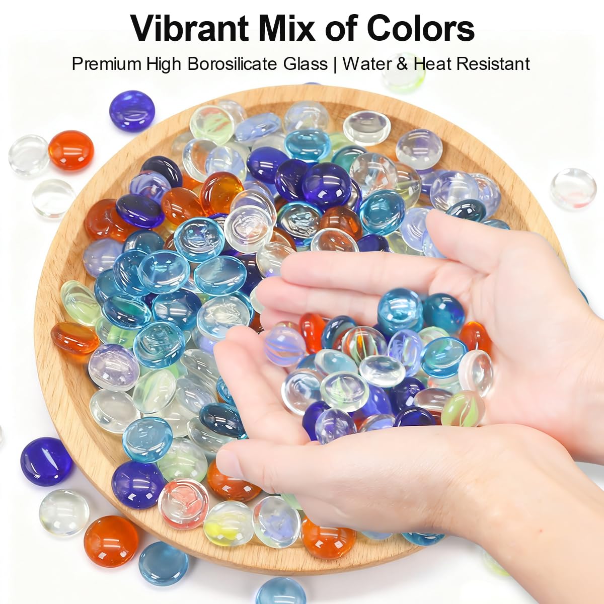 Beads Decorative Glass Pebbles,Mixed Colour Glass Stones Flat Bottom Marble Beads for Aquarium Fish Tank Planter Crafts Home Decorative Art Craft Vase Filler (Mixed, 2 Pounds)