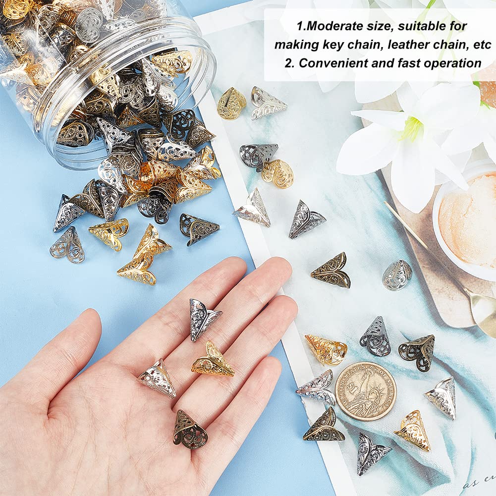 PH PandaHall 480 pcs 4 Colors Iron Flower Bead Caps, Filigree Bead Cap End Caps Tassel Terminators Clasps for Earring Bracelet Jewelry DIY Craft Making