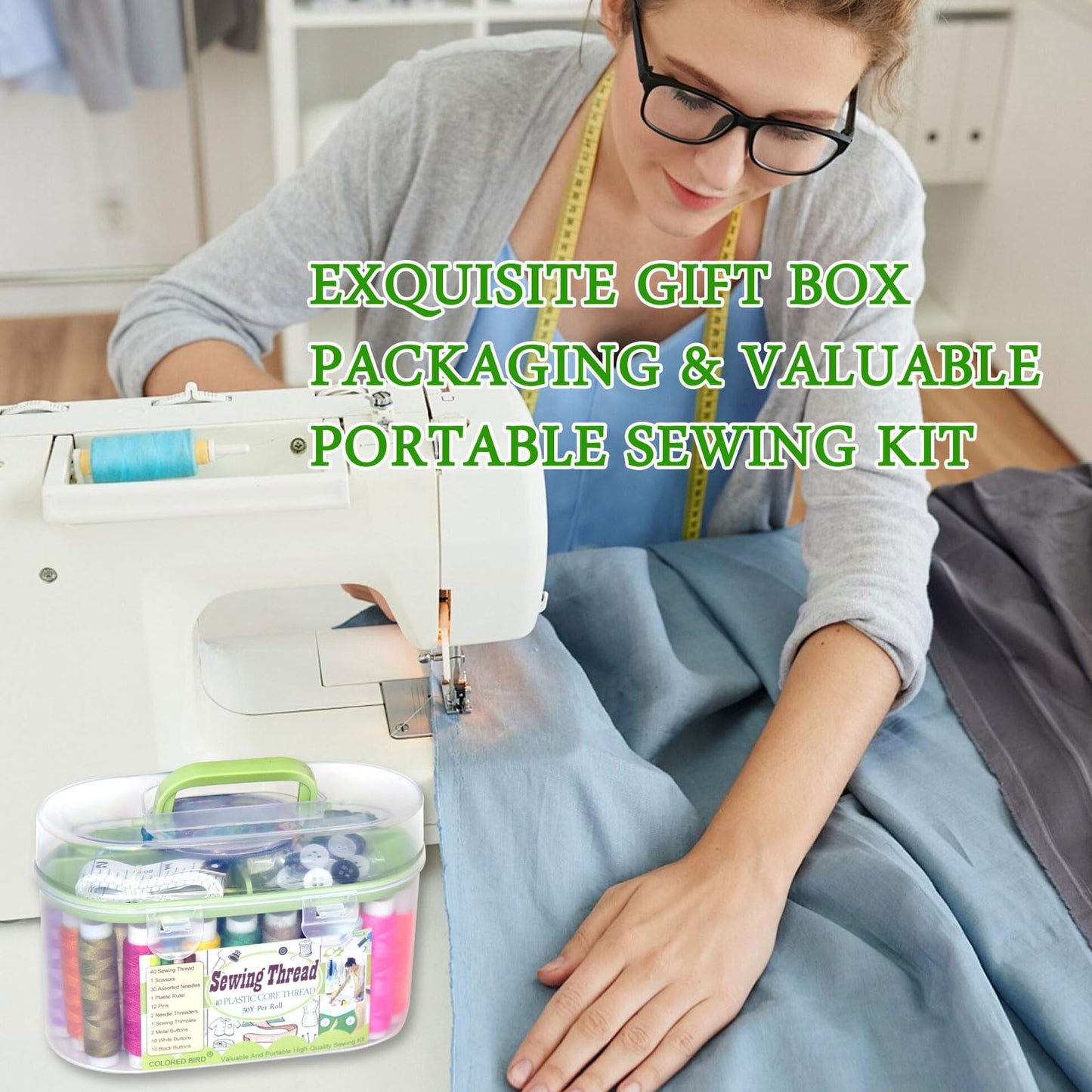 40 Spools of Sewing Thread,Gift Box Portable Basic Sewing Repair Kits (Green)