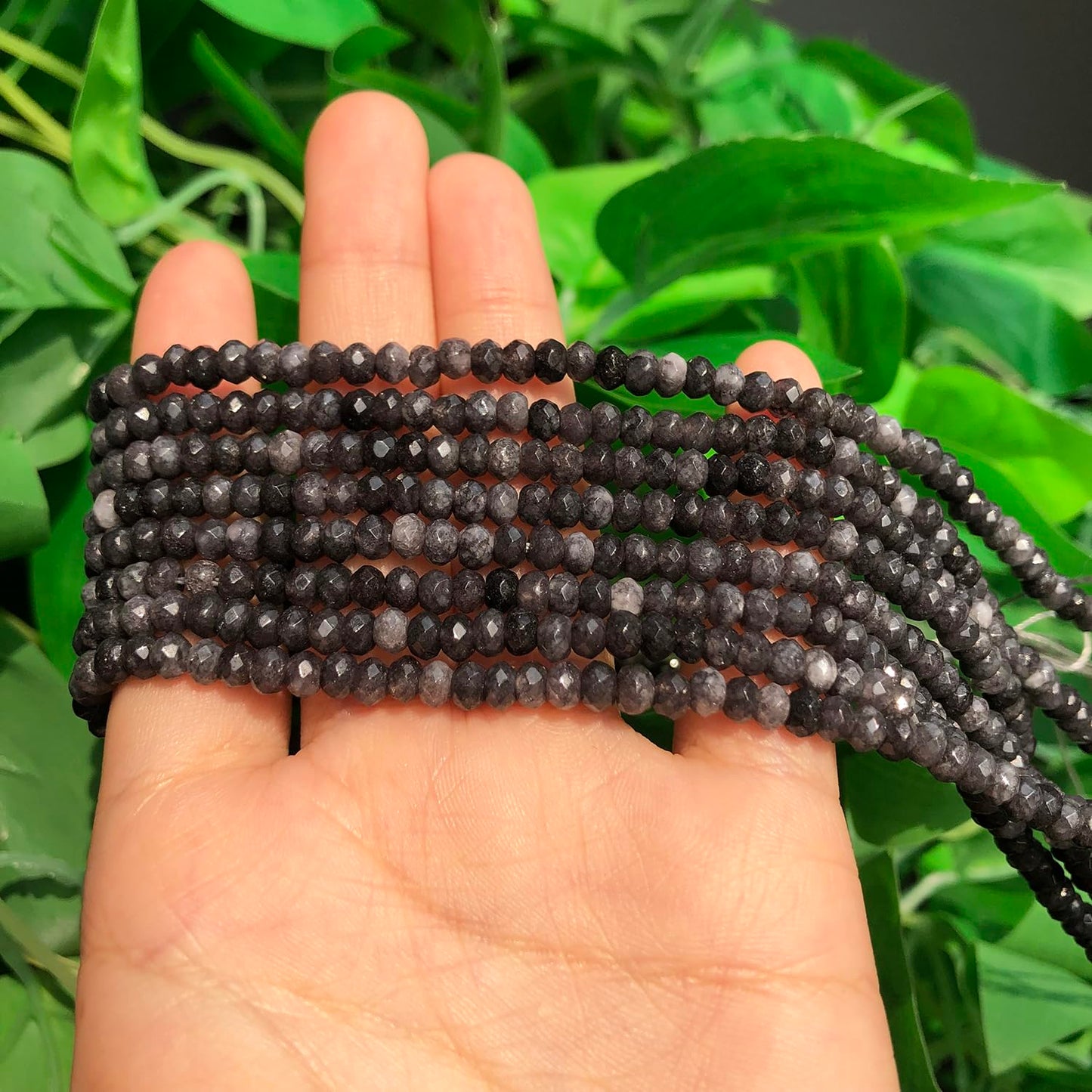 2 String 220PCS 3x5mm Natural Grey Agate Beads for Jewelry Making, Songxi Facted Loose Gemstone Beads for DIY Bracelet Necklace Making Supplies with Energy Healing Chakra Power