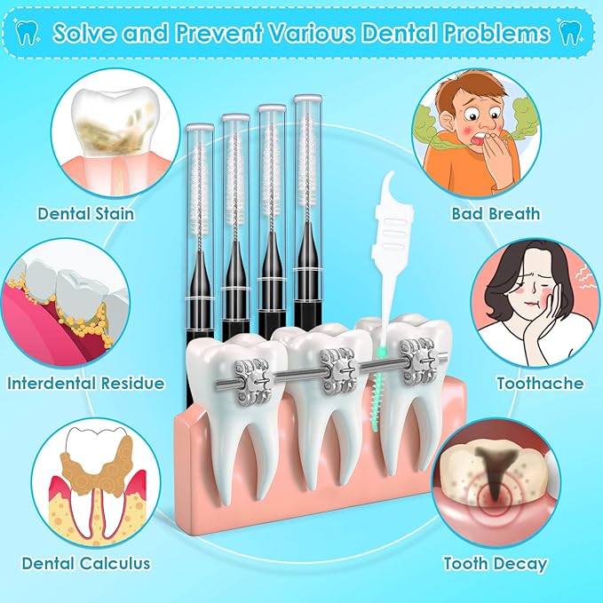 270Pcs Interdental Brush, 220Pcs Soft Dental Picks & 50Pcs Braces Brush for Teeth, Bendable Braces Flossers Heads Interdental Brushes Between Teeth Oral Tooth Braces Cleaner Kit (Black)