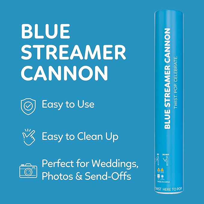 2 Pack Streamer Cannon Confetti Poppers | Biodegradable Blue Confetti | TUR Party Supplies | Launches Up to 25ft | Giant (12 in) | Party Poppers for Graduation, Birthdays, Weddings, and Memorial Day