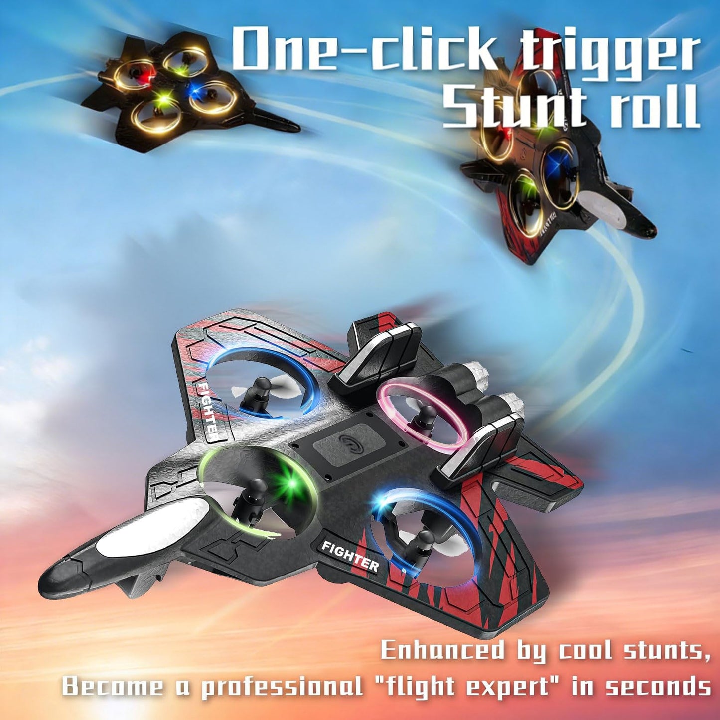 RGIMF Foam Remote Control Airplanes, RC Planes with Light, RC Airplane Fighter Jet, 360° Flip, Stunt Roll, Drones for Men, Remote Control Plane (Red)