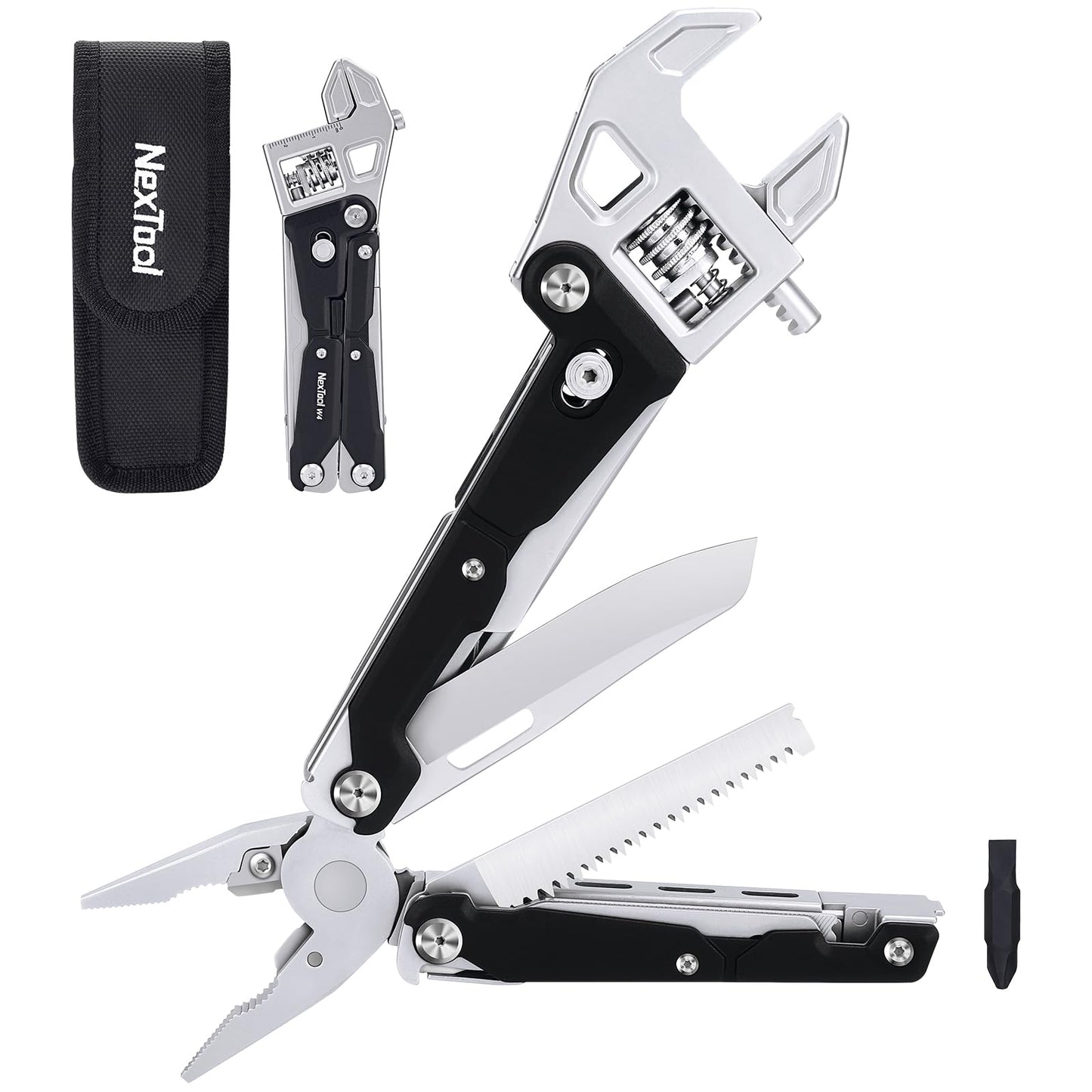 NexTool W4 Adjustable Ratchet Wrench Multitool, 11-IN-1 Foldable EDC Tool with Pliers, Knife, Saw and Screwdriver, Multi Tool for Camping, DIY, and Gifts for Him