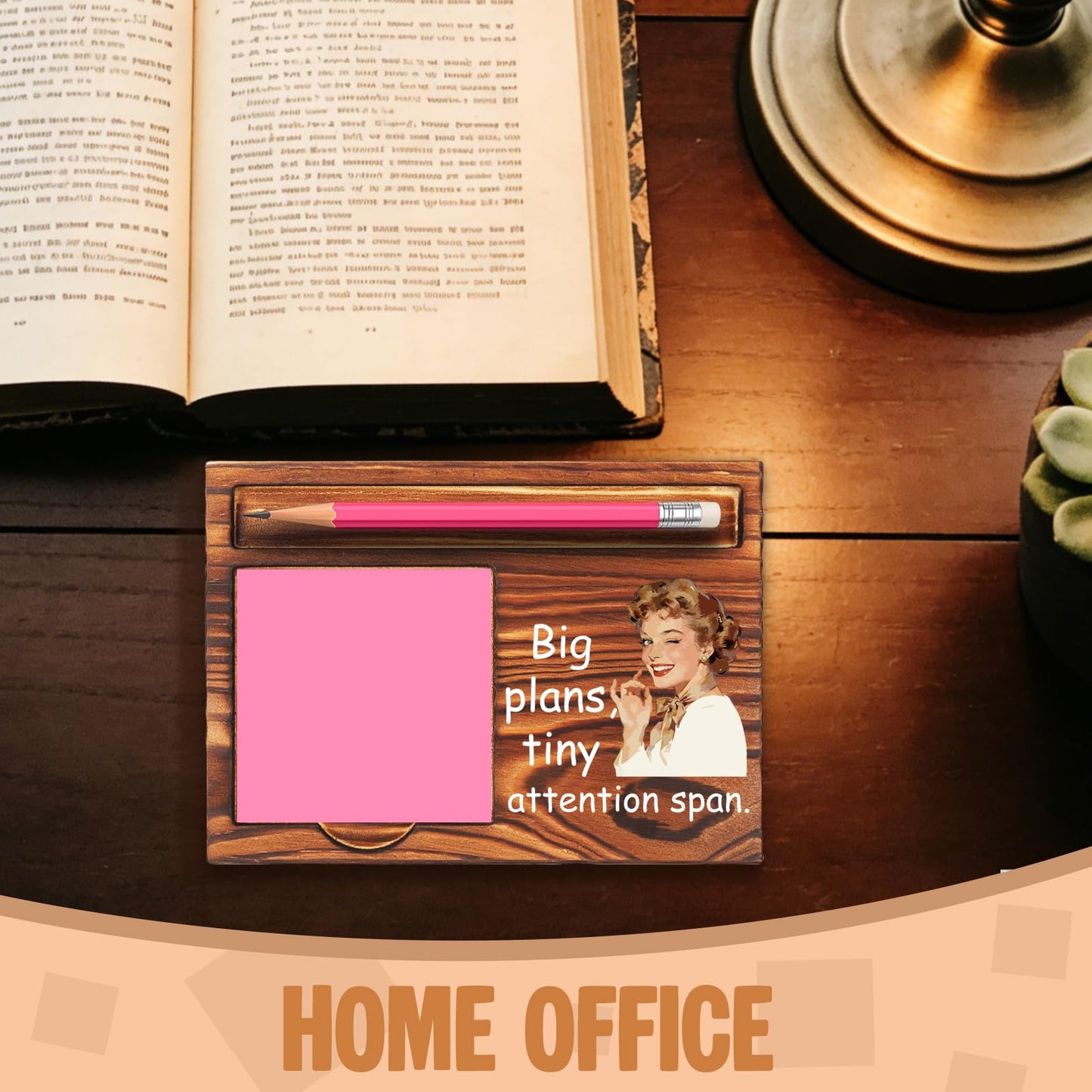 Funny Office Gift for Coworker, Sticky Note Holder Desk Organizer, Big Plans Tiny Attention Span Humor Desk Decor Appreciation Present YCB173