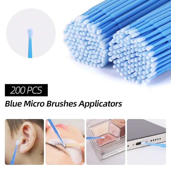 600 PCS Eyelash Extension Supplies Kit, 200 Spoolies Mascara Wands Disposable 200 Lip Brushes 200 Micro Swabs Blue Eyelash Brushes Makeup Applicator Tool