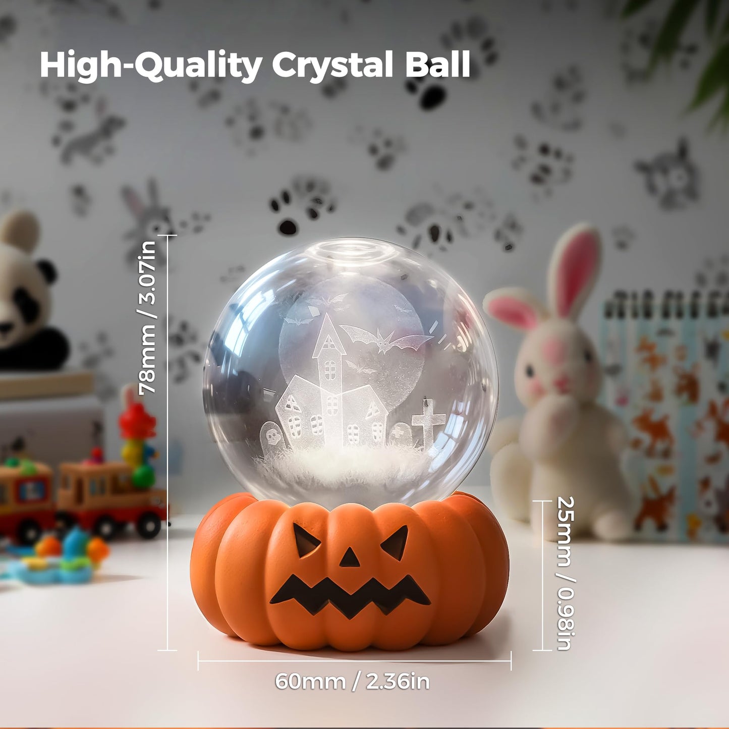 Briignite LED 3D Crystal Ball Night with Pumpkin Switch Light Base, Funny Halloween 3000K Warm Night Light for Kids Room Holiday Party Decor and Gift