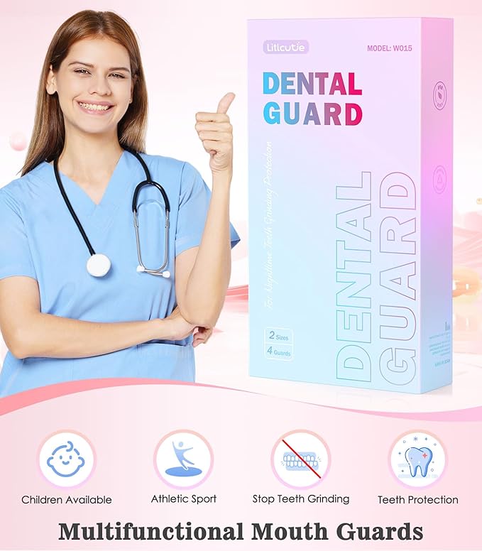Small Mouth Guard for Women, 4 Pack Moldable Teeth Guard at Night Sleep Jaw Clenching & Bruxism, Ventilated Teeth Grinding Guard Box with 5X Magnifying Mirror
