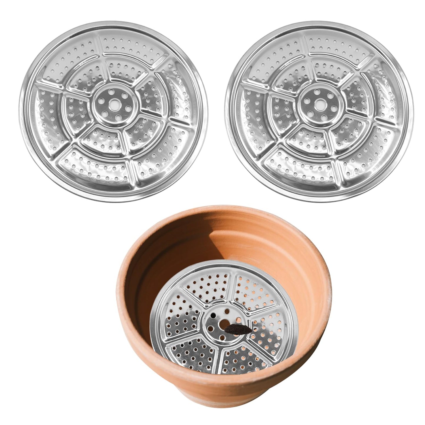 6 Pcs Planter Insert for Large Pots, 9''/11''/12'' Round Stainless Steel Plant Pot Insert with Drainage Hole, Elevate Plants to Reduce Soil Usage for Large Planters and Tall Flower Pots, Silver