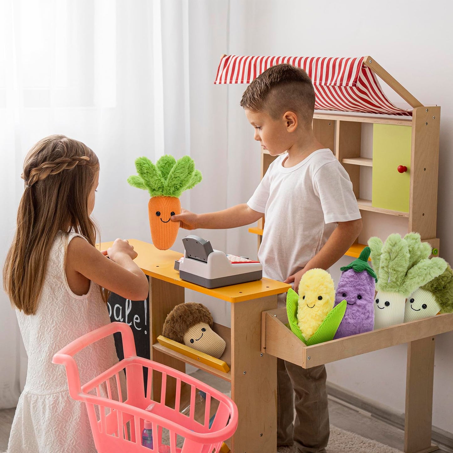 Tezituor 7 Pack Soft Vegetable Plushies Bulk for Easter Basket Veggie Stuffed Animals Interactive Toys Multi-Pack Food Playset Educational Plush Toy for Toddlers Party Favors Decor