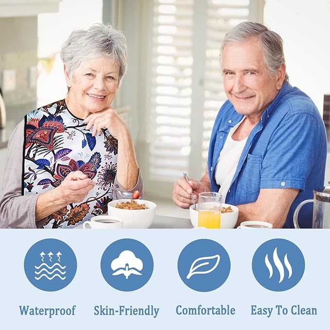 Adult Bibs with Crumb Catcher, Washable and Adjustable Adult Bibs for Women Men Elderly Seniors