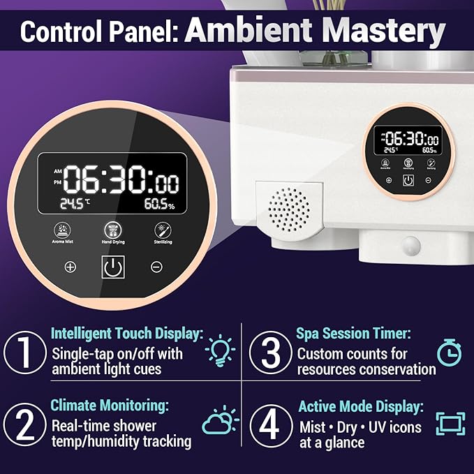 Toothbrush Cleaner and Holder for Bathrooms Wall Mounted with Fan Drying&30min Timing Function Cruise Air Drying,Electric Toothbrush Holder with 4Toothbrush Slots,Toothpaste Dispenser with Led Smart