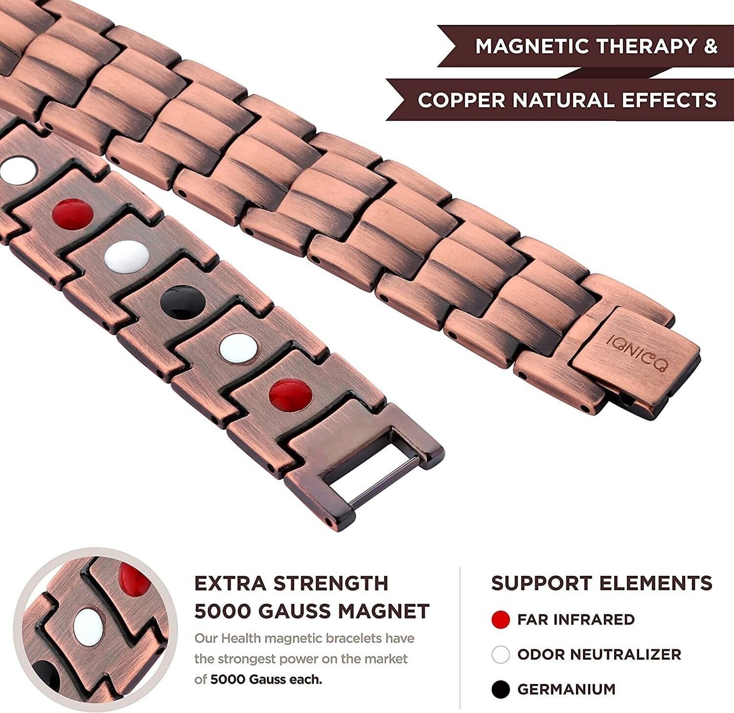 HOLVIST Magnetic Bracelet for Men and Women 4000 Gauss | Adjustable Length, Sizing Tool and Gift Box (Copper)