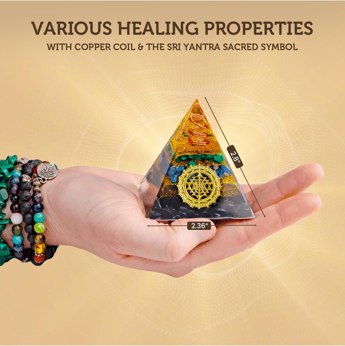 Obsidian Orgone Pyramid 2.3 in x 2.8 in | Natural Crystals for Healing, Luck & Meditation | Resin Based Orgone Generator