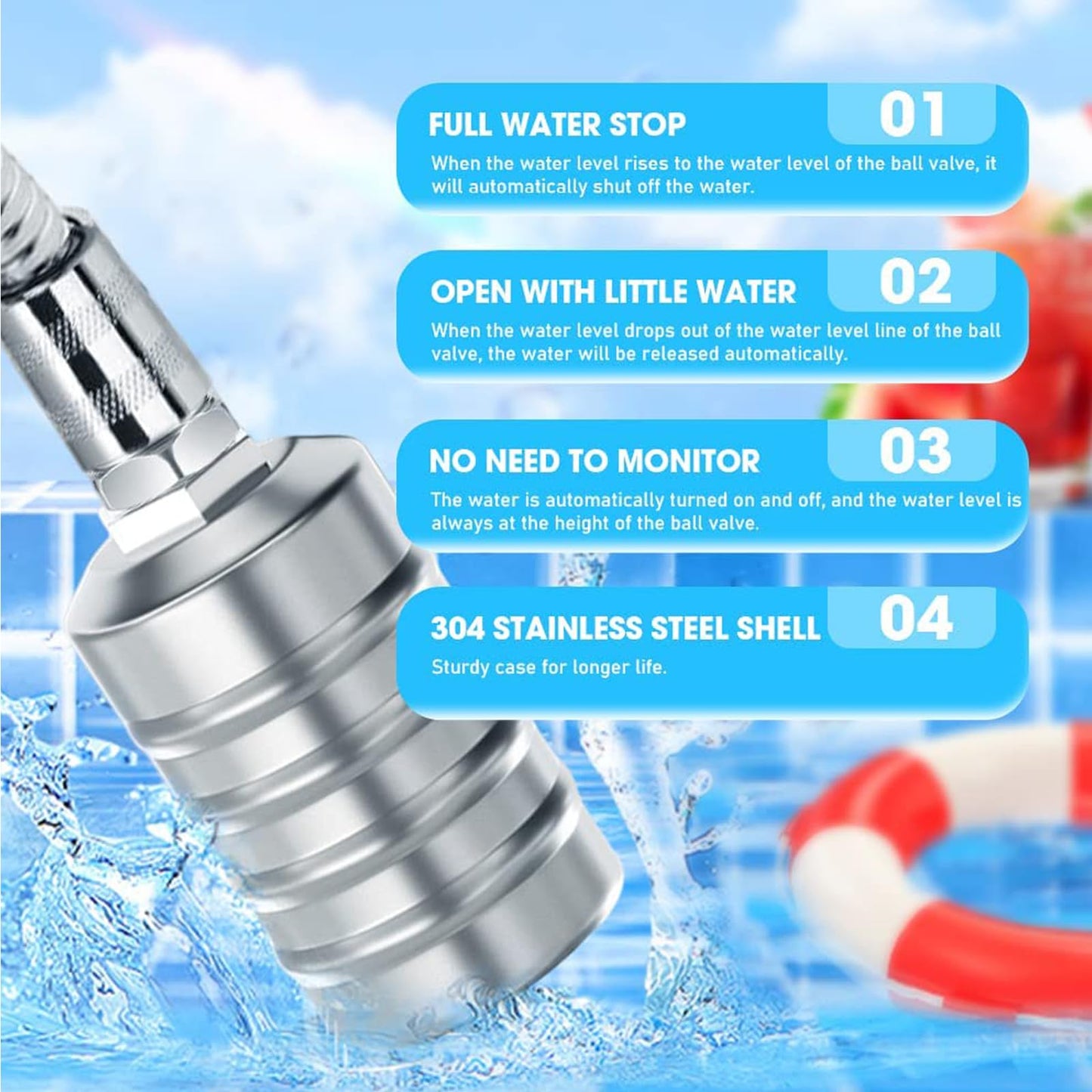Auto Water Level Control Float Valve 1/2" 3/4" - 304 Stainless Steel, No Pump Needed for Water Tanks, Fish Ponds, Livestock Troughs, Hydroponics, Pool(2 Pack Short)