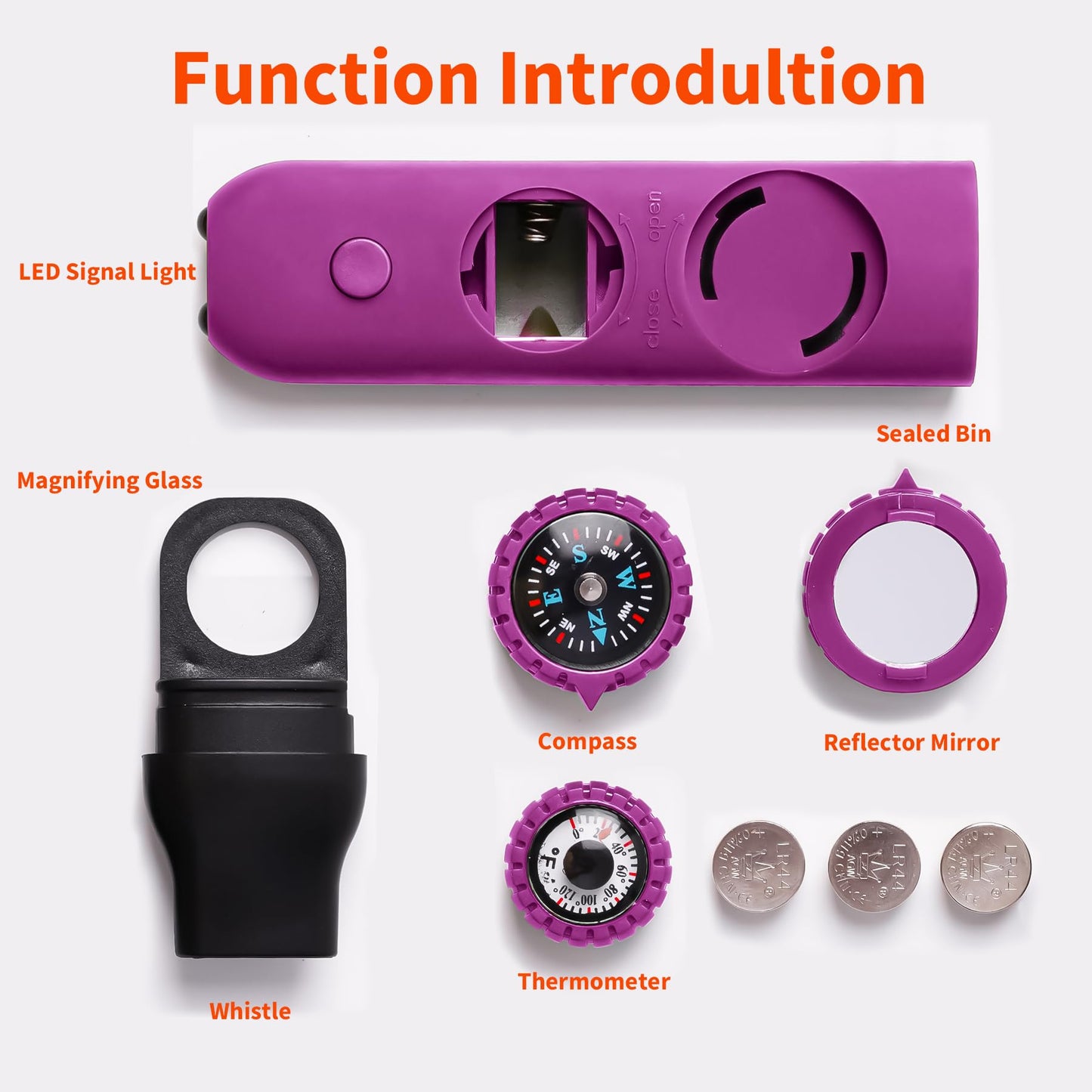 Multifunctional Survival Emergency Whistle for Kids with Compass Hiking Survival, Thermometer & Neck Lanyard | Emergency Safety Gear for Hiking, Camping, Kayaking, Boating, Climbing（Rose Purple）
