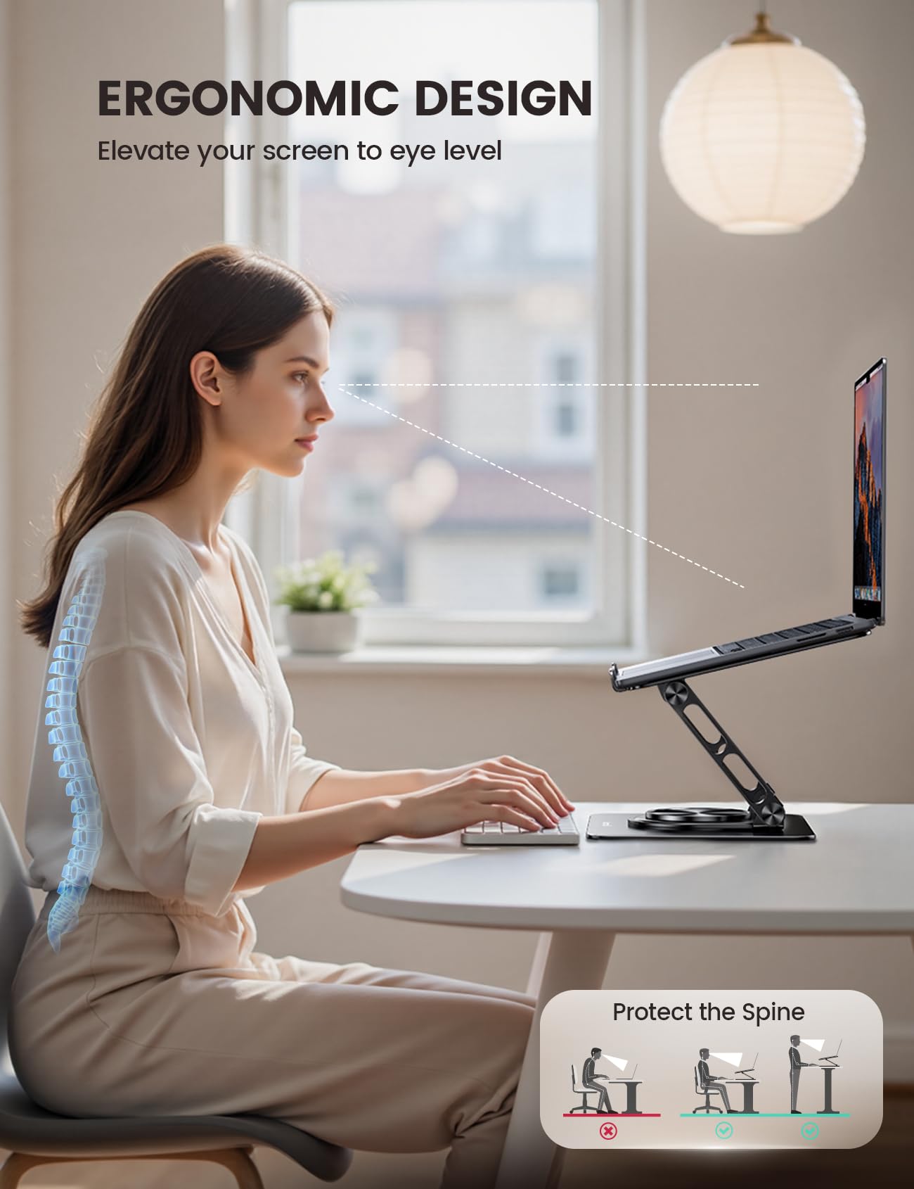 Lamicall Adjustable Laptop Stand for Desk - 360 Rotating Base Ergonomic Computer Stand, Aluminum Laptop Riser for Mothers Day fits MacBook Neo Air Pro, HP, Office Desk Accessories (10-17.3'') - Black