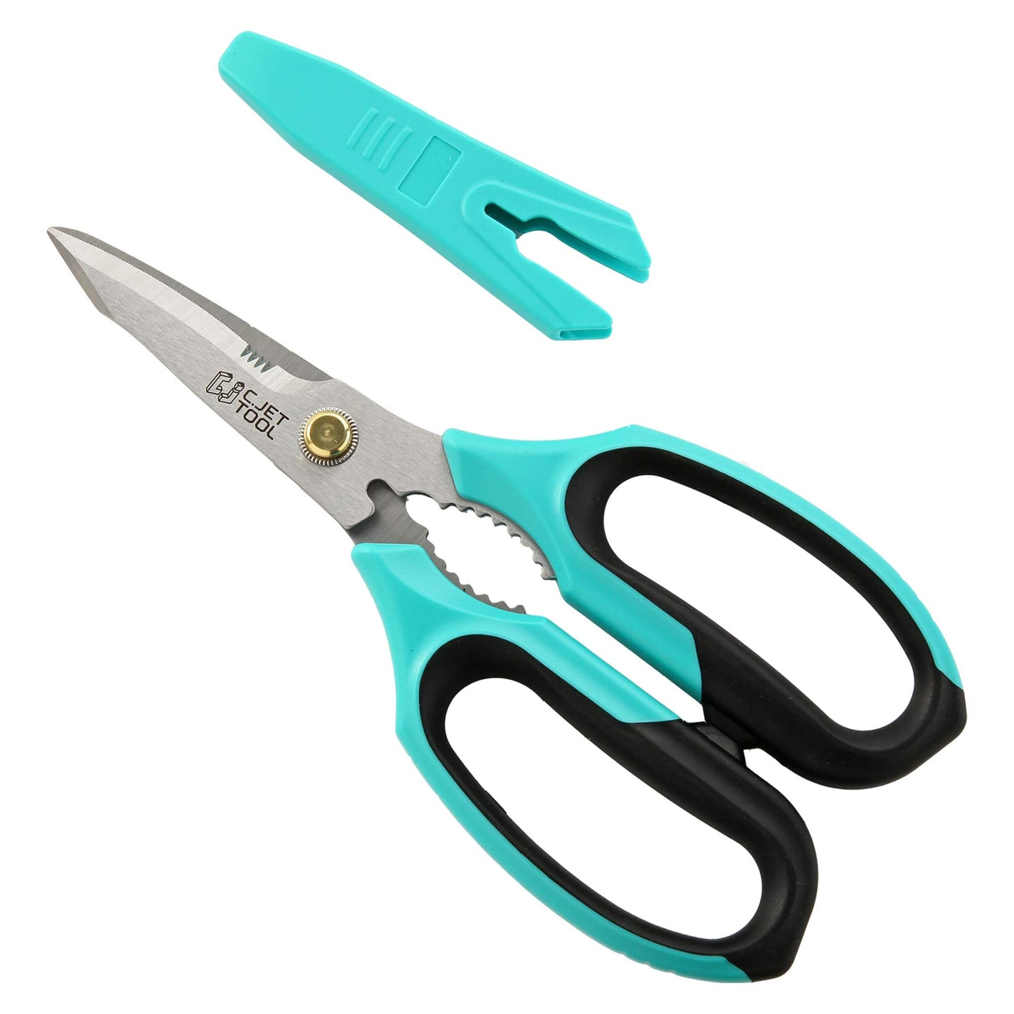 C.JET TOOL 8" Heavy Duty Scissors, Utility Scissors All Purpose for Cardboard, Plastic, Carpet, Rope, Leather. Sharp Stainless Steel Blades, Non‑Slip Handle, Kitchen Shears for Food, Meat & Poultry