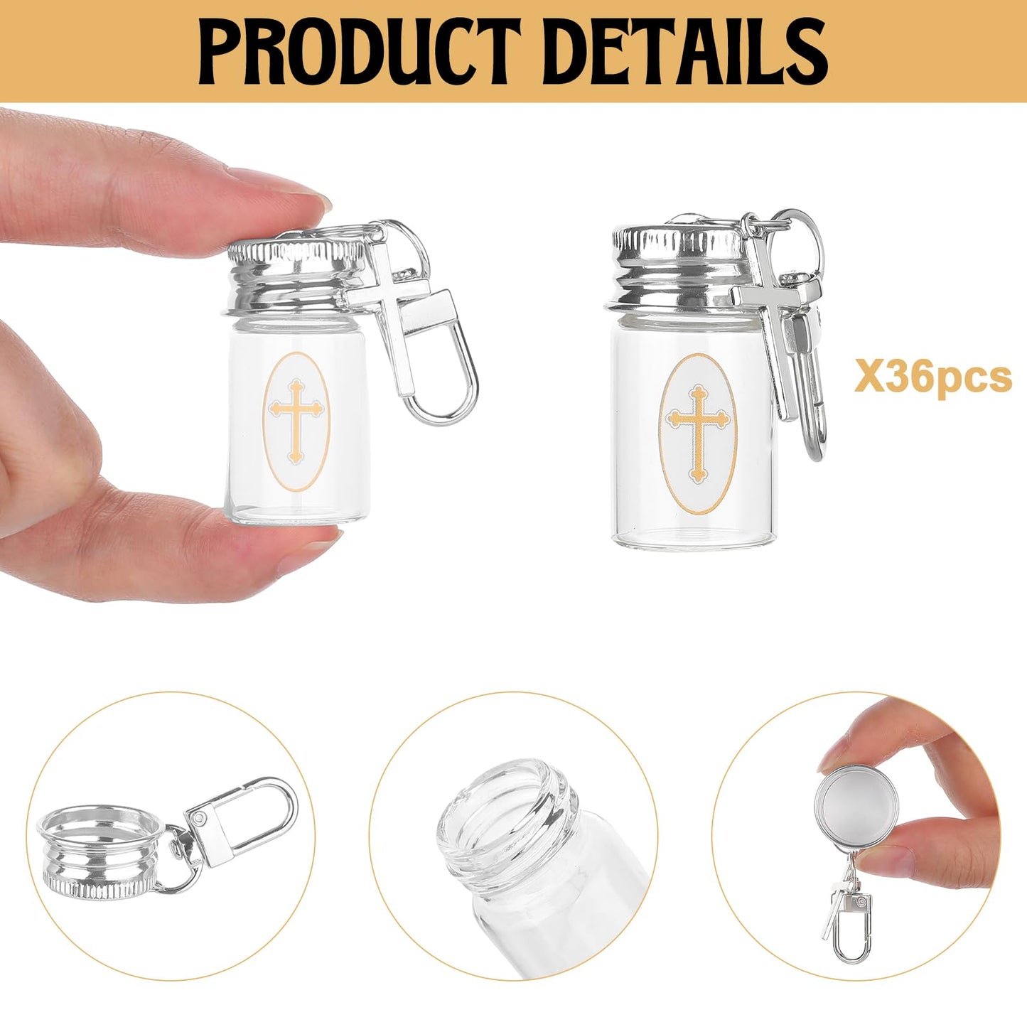 HCEWSBFD 36Sets Holy water Bottles Catholic Clear Holy water Container 7ml Agua Bendita with Holy Water Keychain Vial Crucifix and Sticker for Christian First Communion Gift Church Wedding Baptism