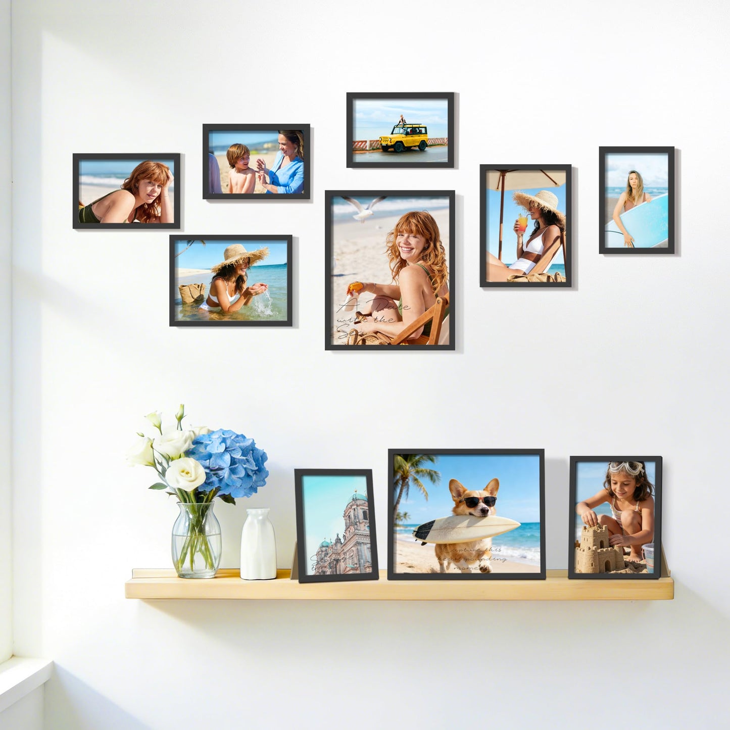 DUENPY 15 Pack Picture Frames Collage Wall Decor, Black Frame Set with 3pcs 8x10, 6pcs 5x7, 6pcs 4x6 for Gallery Display, Wall Mounting & Tabletop, Bulk Photo Frames for Living Room Decor