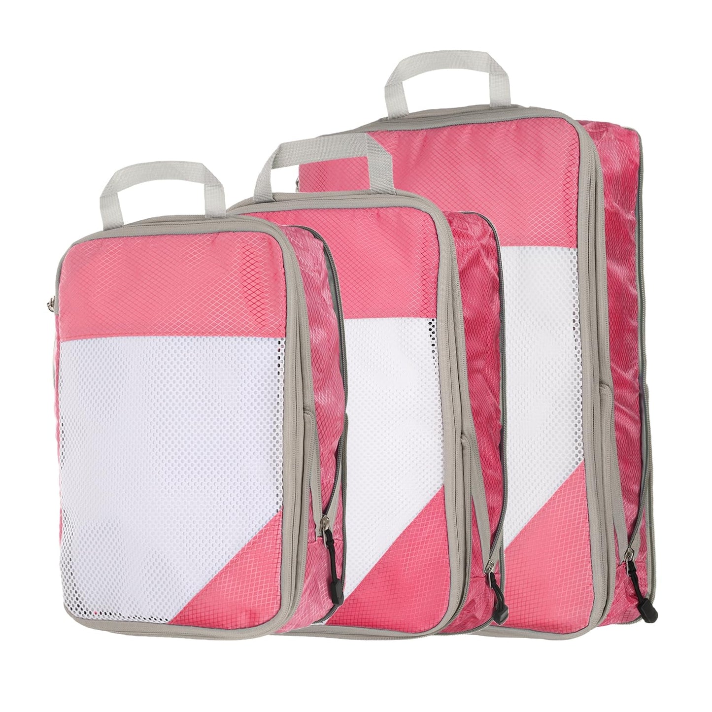 HARFINGTON 3pcs Compression Packing Cube for Suitcases Lightweight Luggage Organizers Bag Travel Essentials Compression Bags for Carry on Suitcases, Pink