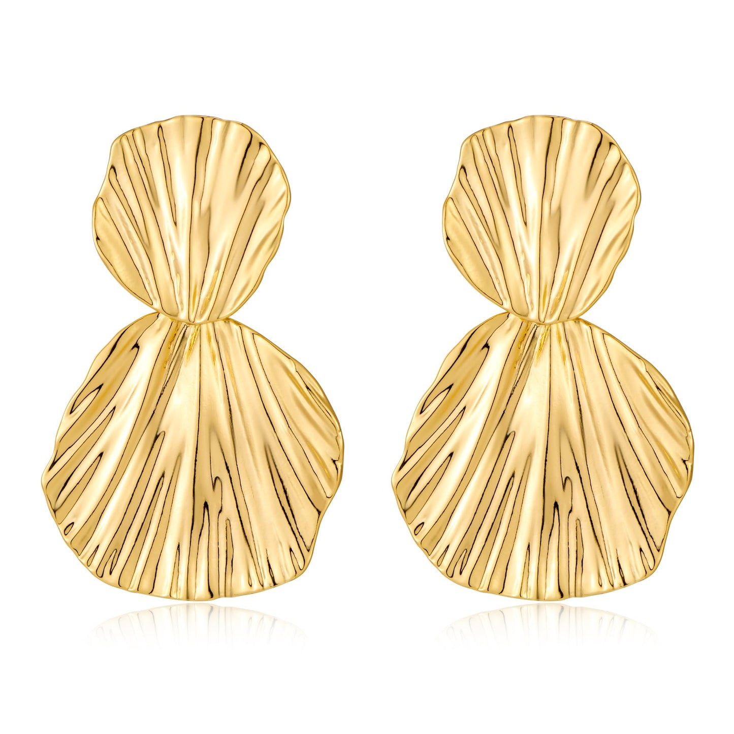 FILMOON Gold Plated Earrings Dangle Shell Earring for Women Fan-shaped Earrings Fashion Statement Jewelry