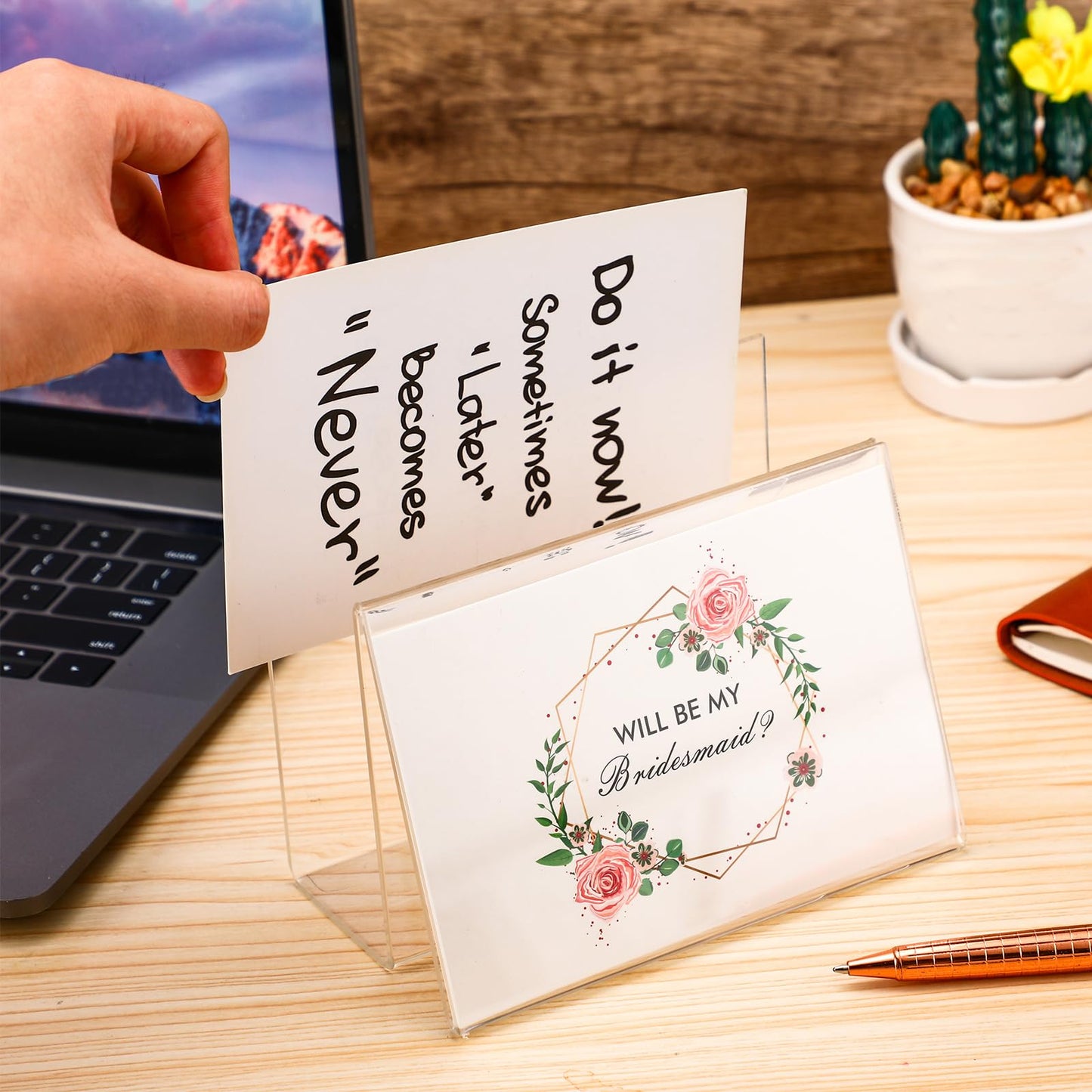 Crtiin 3 Pcs Clear Acrylic Postcard Display Holder Business Card Holder Greeting Card Display Clear Business Stand Rack for Index Organizer Desk Table Home Office, 6 x 4.25 x 4.5 Inches