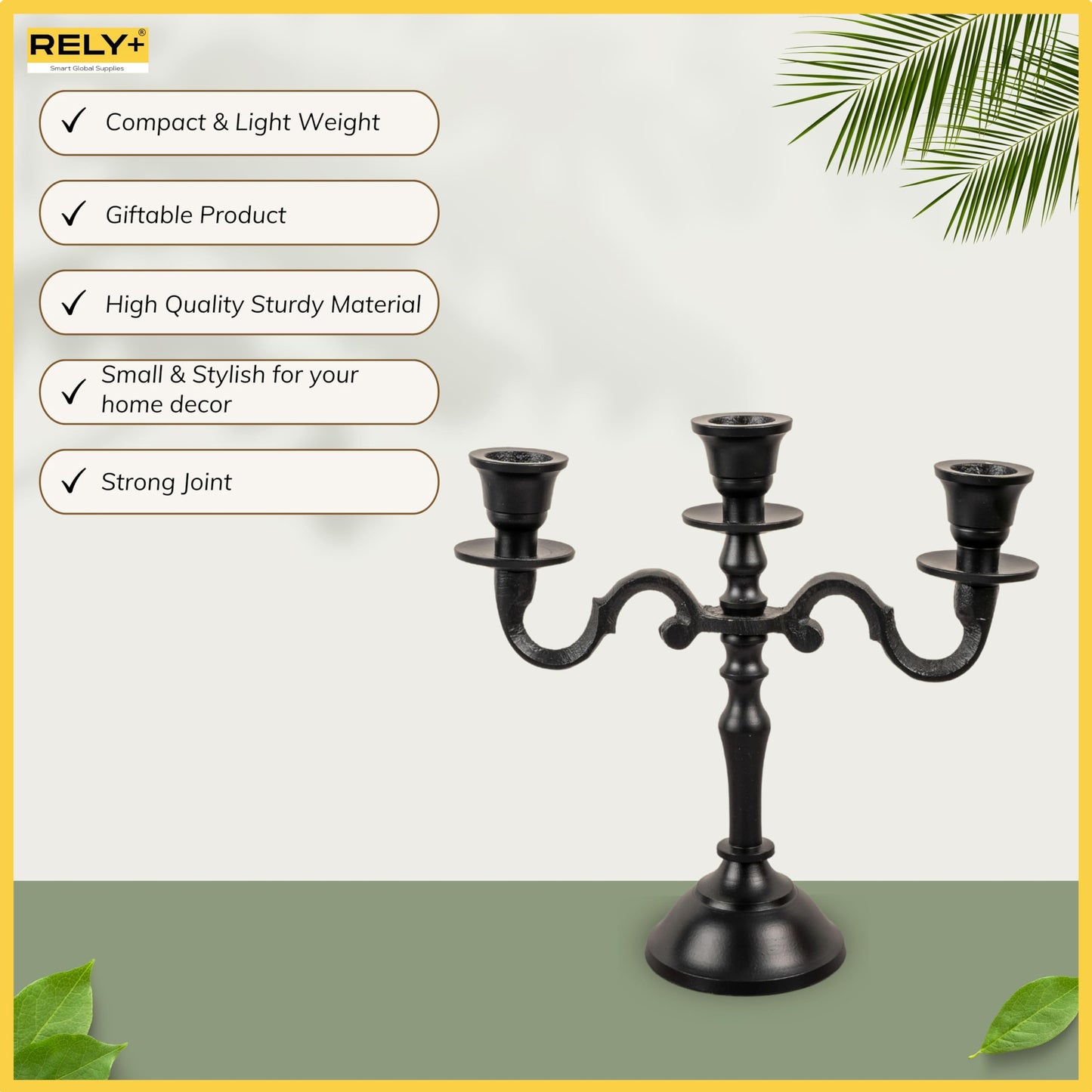 Rely+ 3 Arm Baby Candelabra Black Matte 8 Inch Taper Candle Holders Gothic Decorations Candlesticks Holder Home Decor Wedding Parties Centerpiece for Dining Table