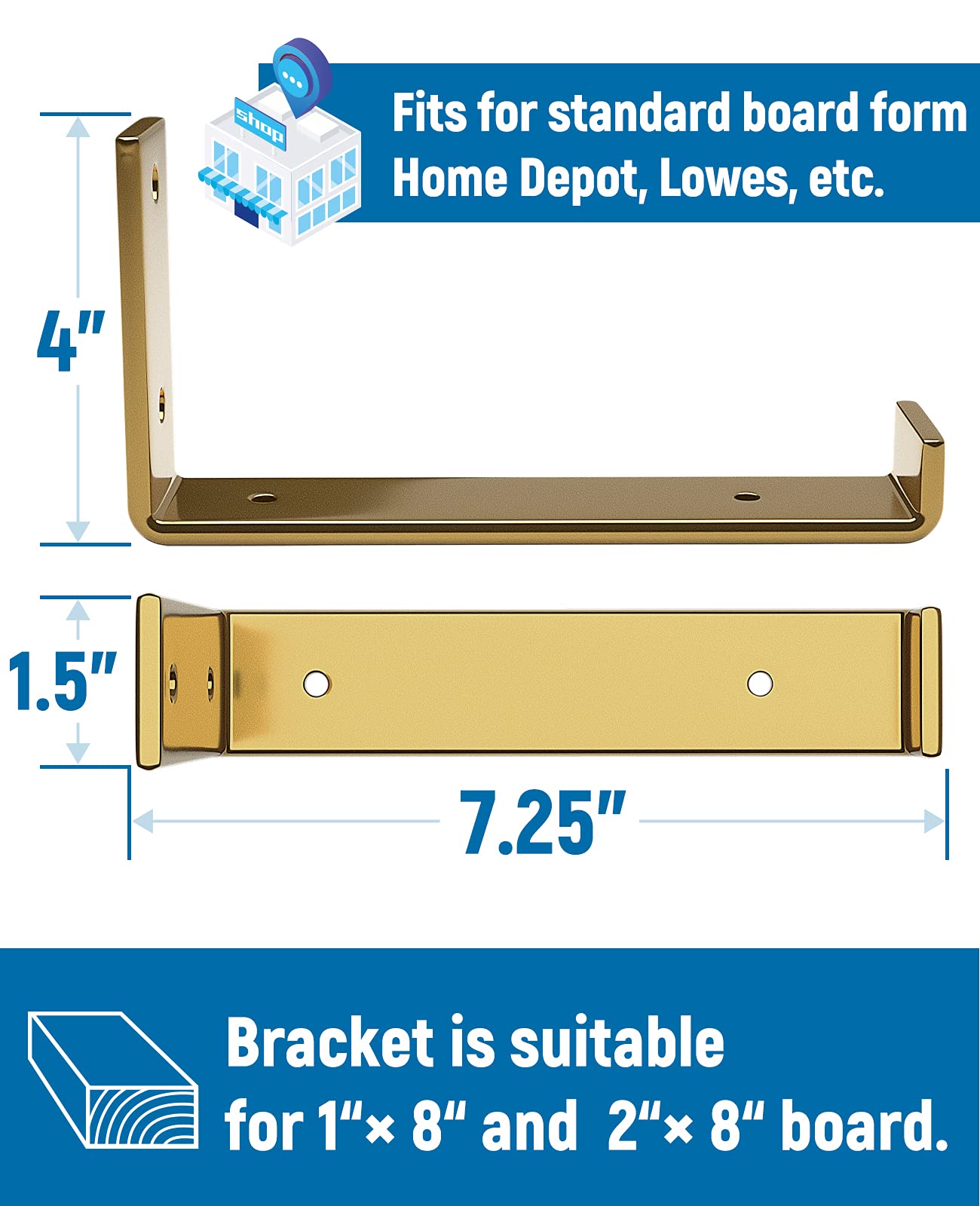 LEOPO 8 inch Shelf Bracket for DIY Floating Shelf, 1/5 inch Thick Heavy Duty Bracket, 6 Pack, Golden